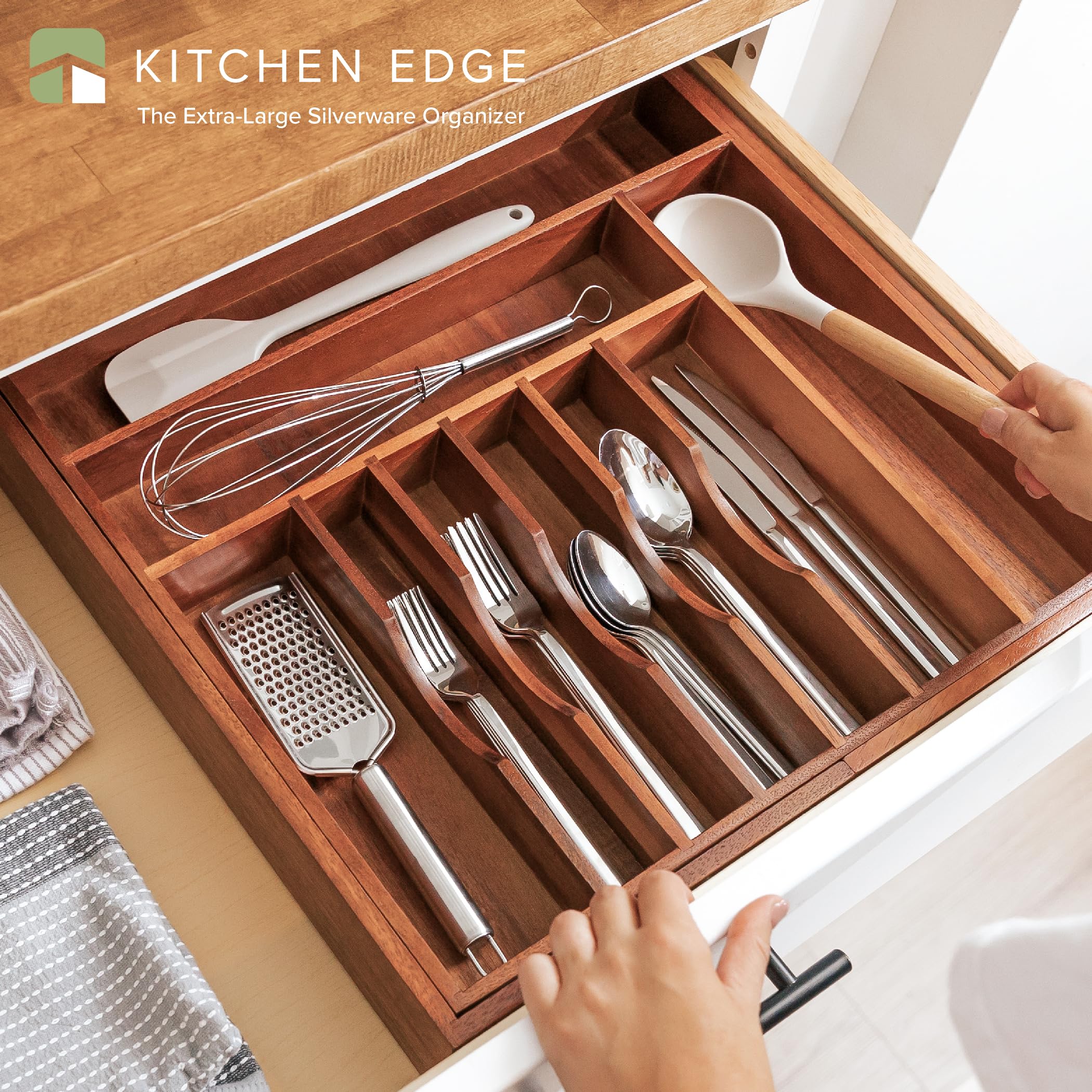 Kitchenedge Premium Silverware, Flatware And Utensil Organizer For Kitchen Drawers, Food-Safe Contract Grade, Expandable From 18