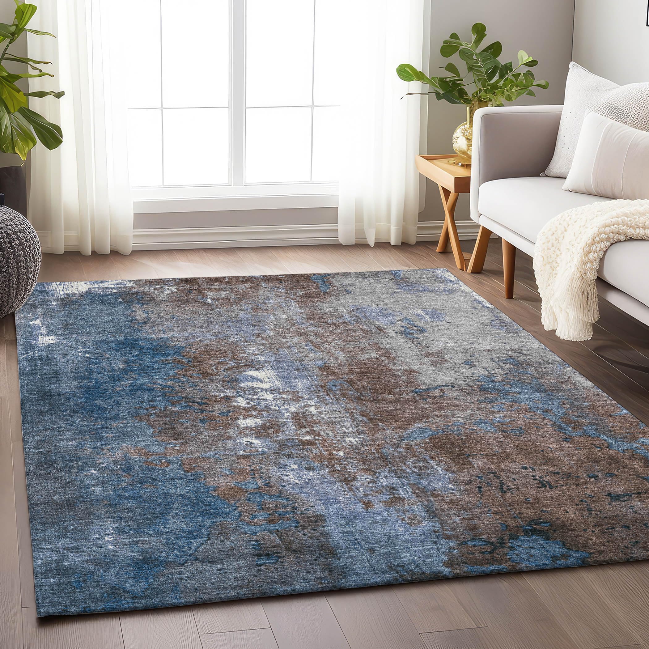 Machine Washable Indoor/Outdoor Chantille Coffee 3 x 5 Rug