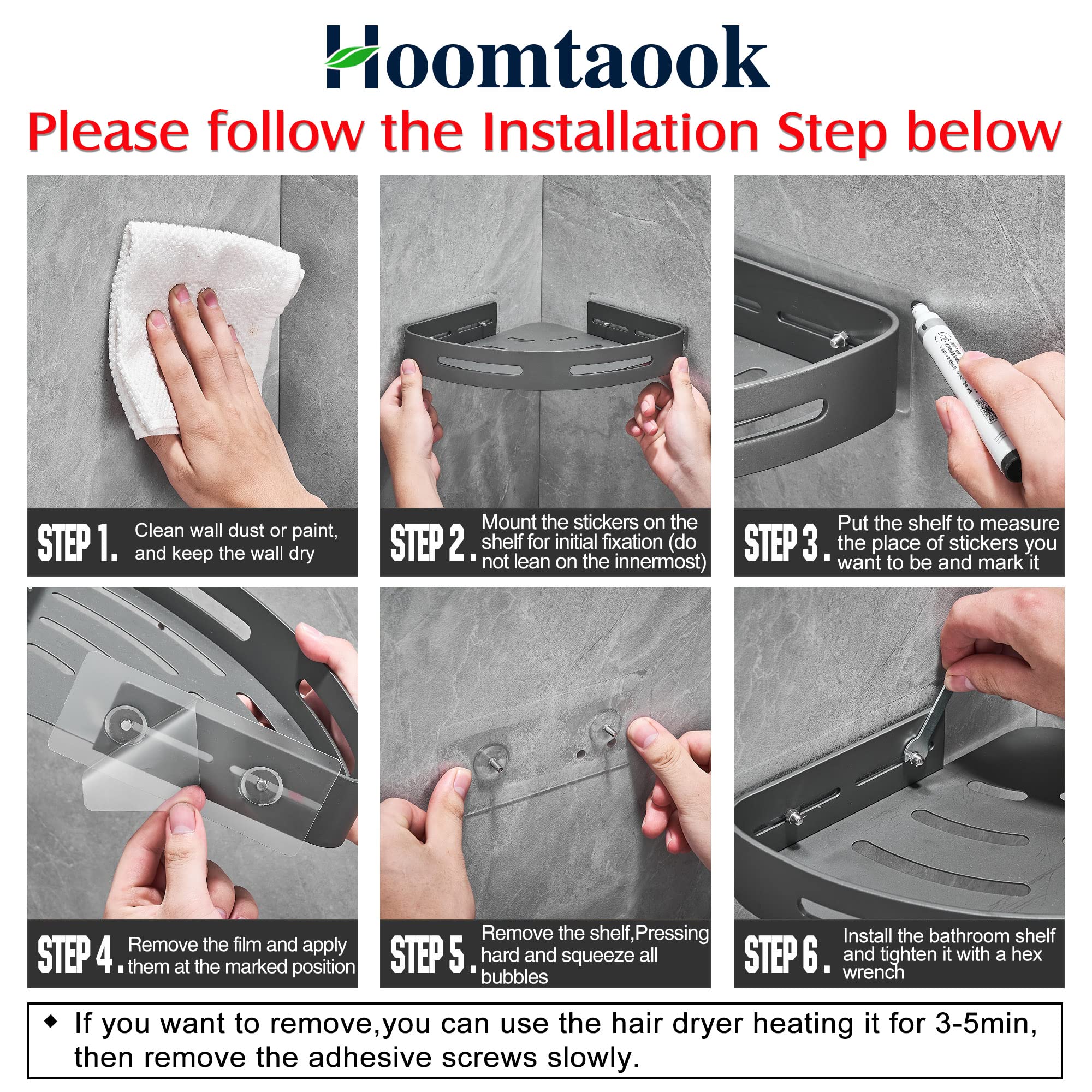 Hoomtaook 2-Tier Corner Shower Shelf No Drilling Bathroom Shelves Shower Caddies Adhesive Bath Corner Shelf Wall Mounted Bathroo