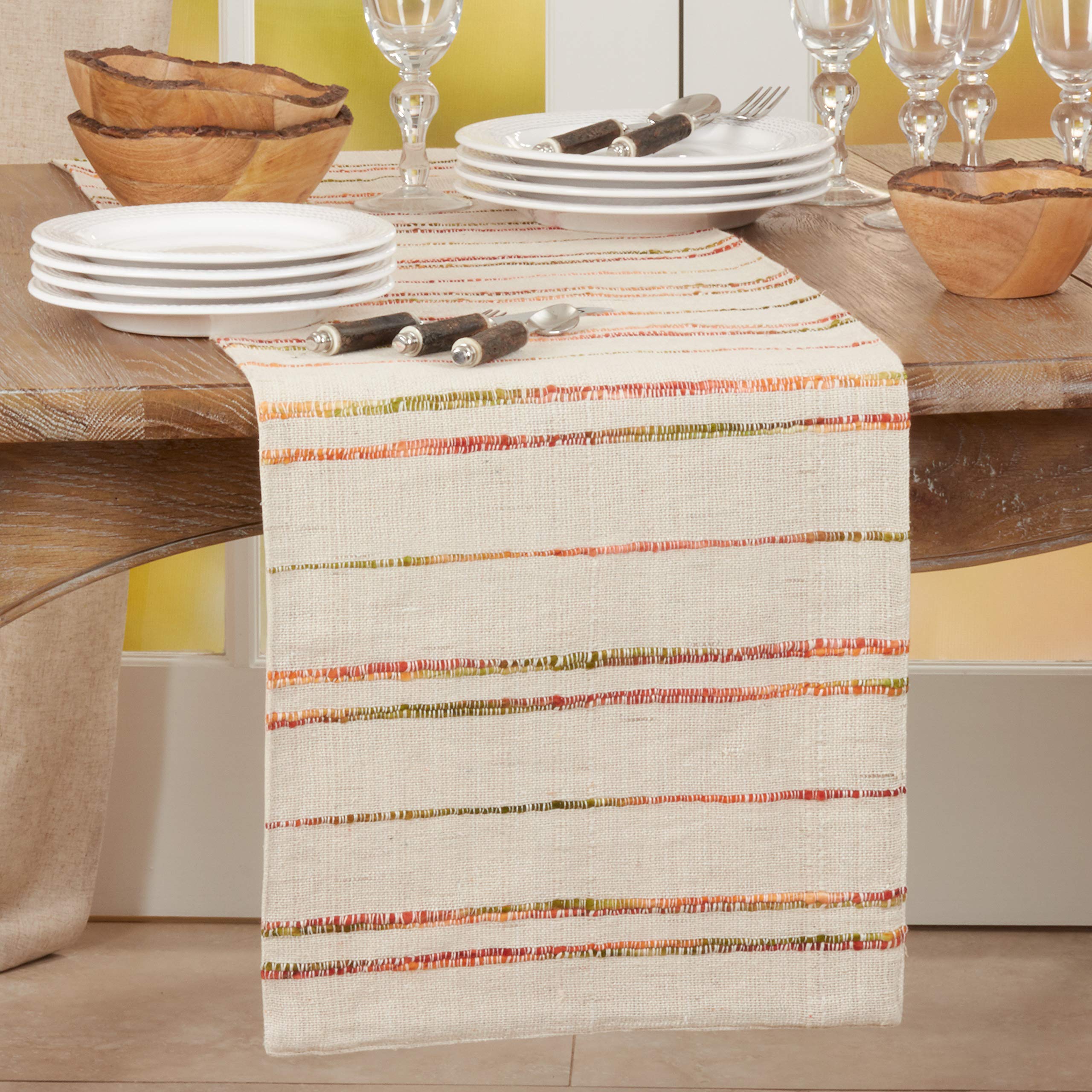 Saro Lifestyle Amelie Collection Woven Line Table Runner, 16'' X 72'', Natural