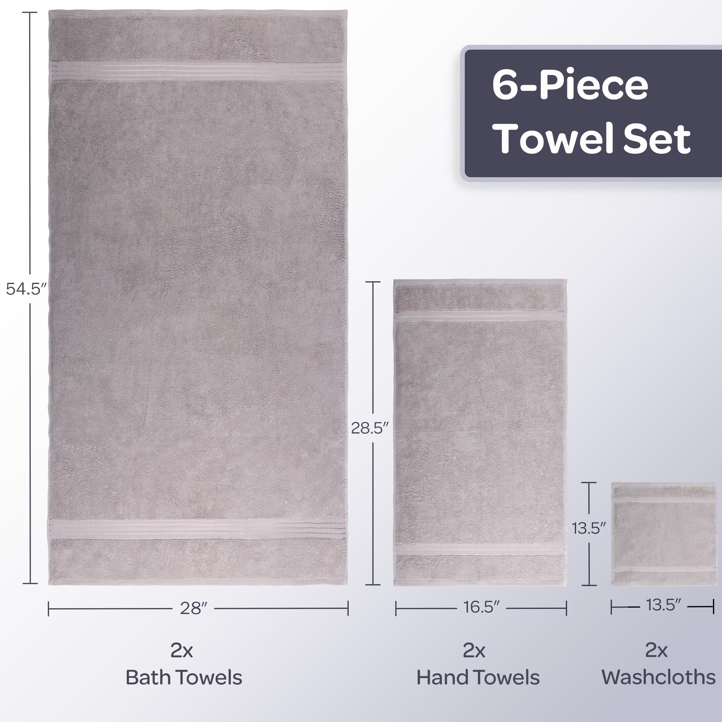 Lavish Home 100% Cotton Hotel 6 Piece Towel Set - Silver 28''x54.5''x0.25''