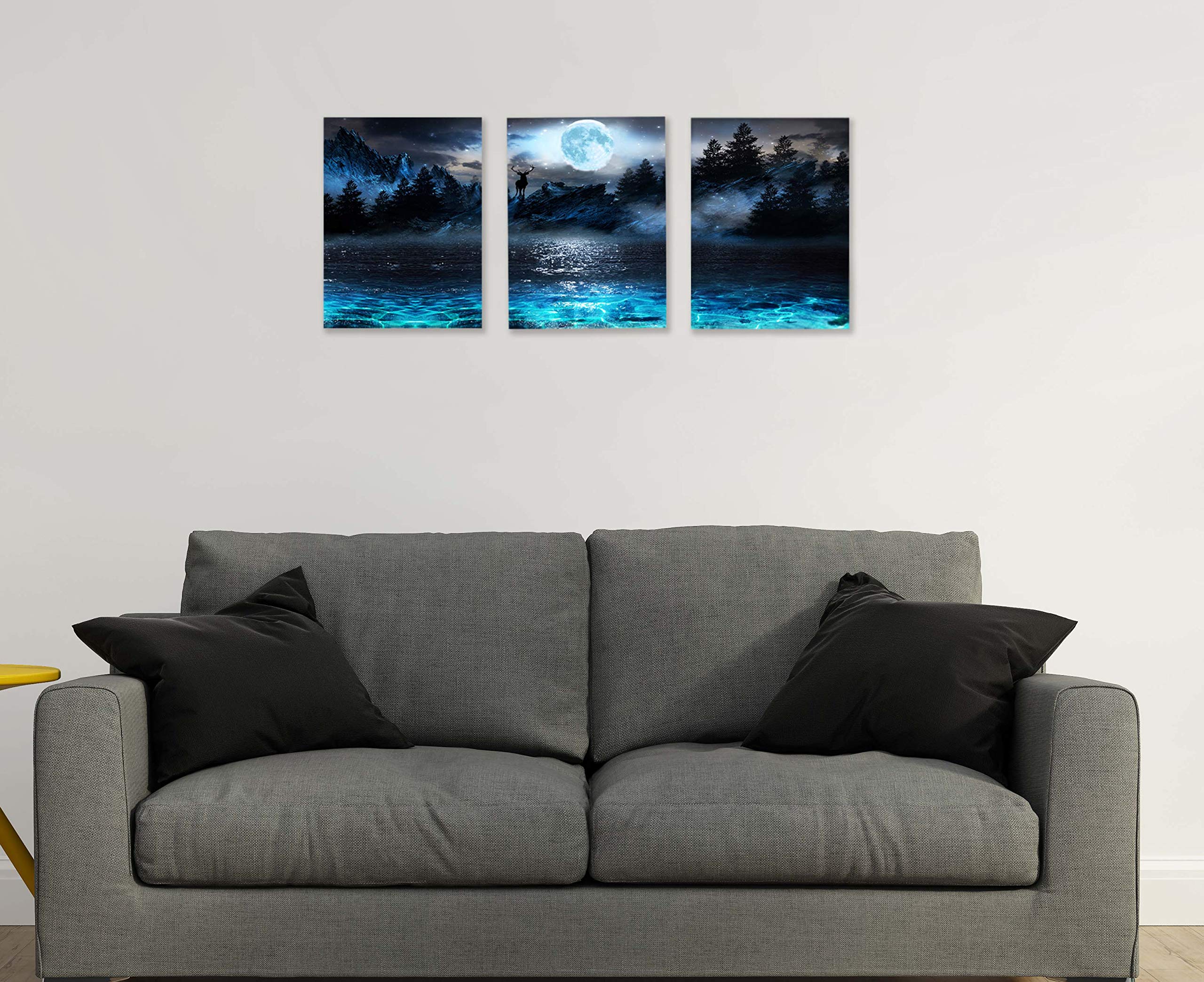 Wall Decorations For Living Room Moon Deer Ocean Landscape Picture Teen Room Decor Wall Art For Bedroom Modern Decor 3 Piece Fra