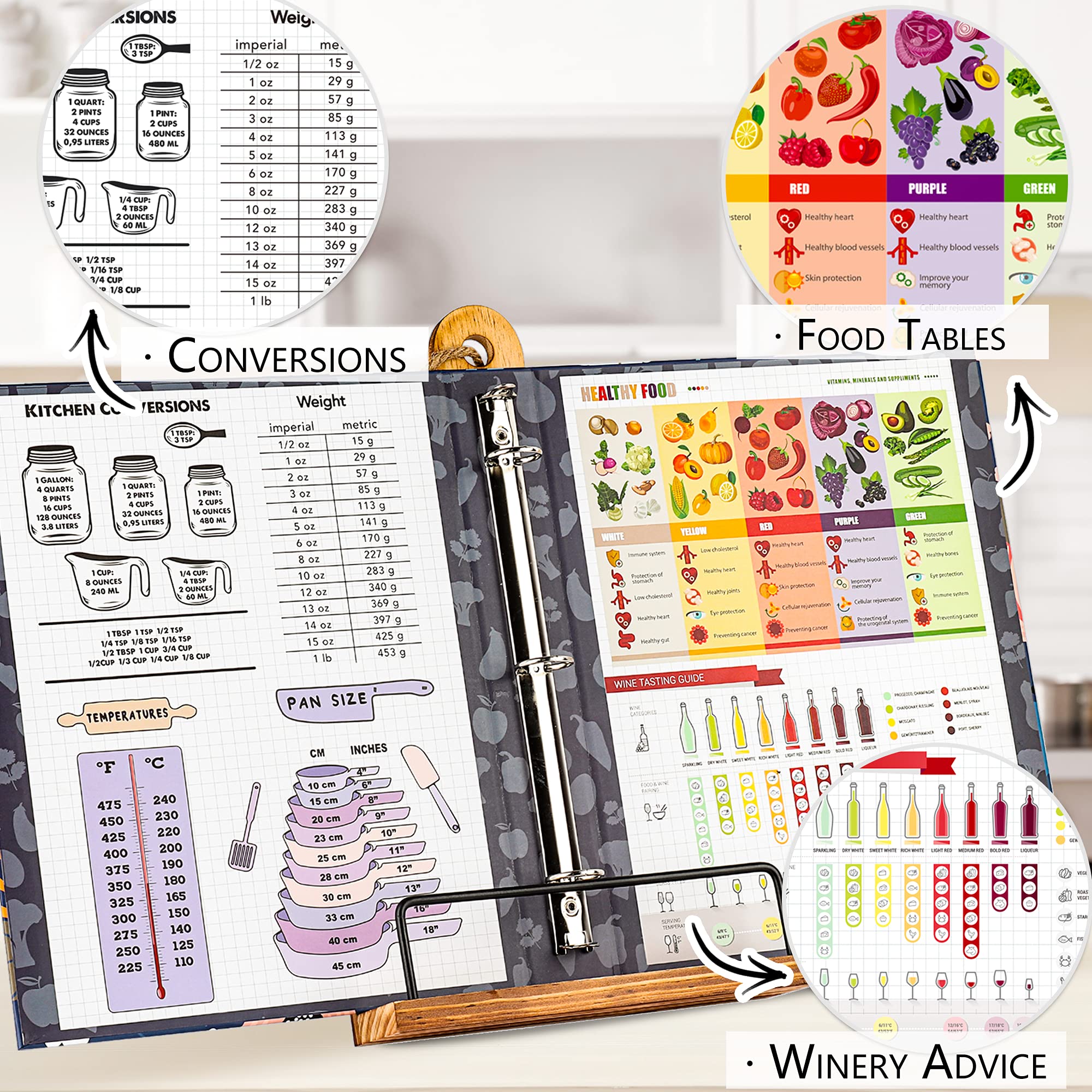 3 Ring Recipe Binder 8.5'' X 11'' Recipe Book Recipe Binder Kit With 60 Printed Recipe Cards 4'' X 6'', 8 Category Dividers To W