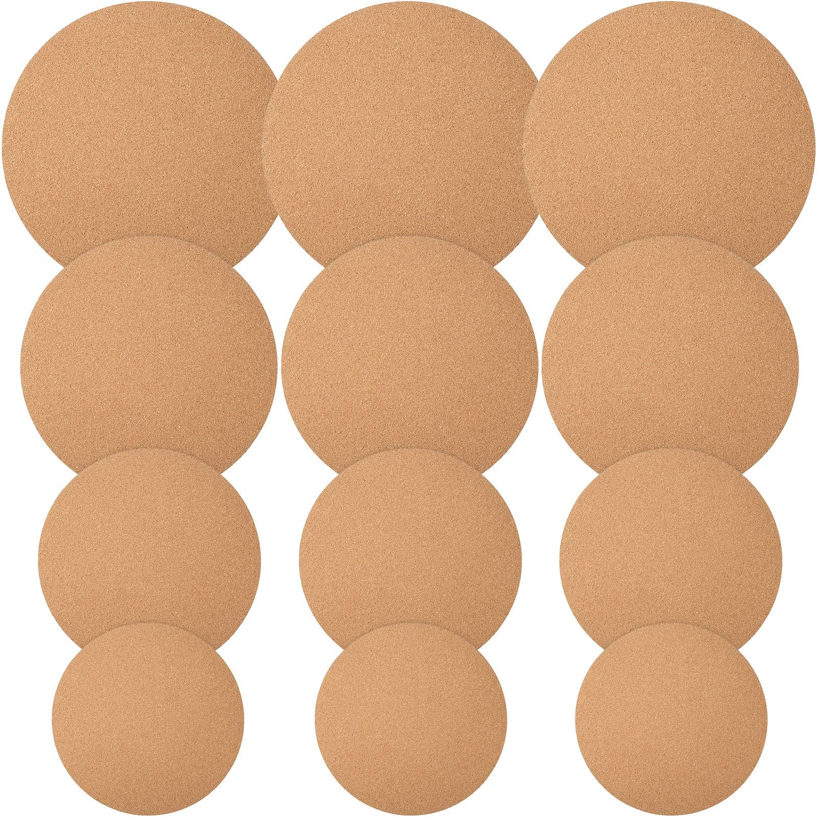 Jetec 12 Packs 4 Sizes Cork Plant Coaster Round Cork Mat Trivet Absorbent Cork, 10/8 /6/4 Inch Soft Table Cork Board For Kitchen
