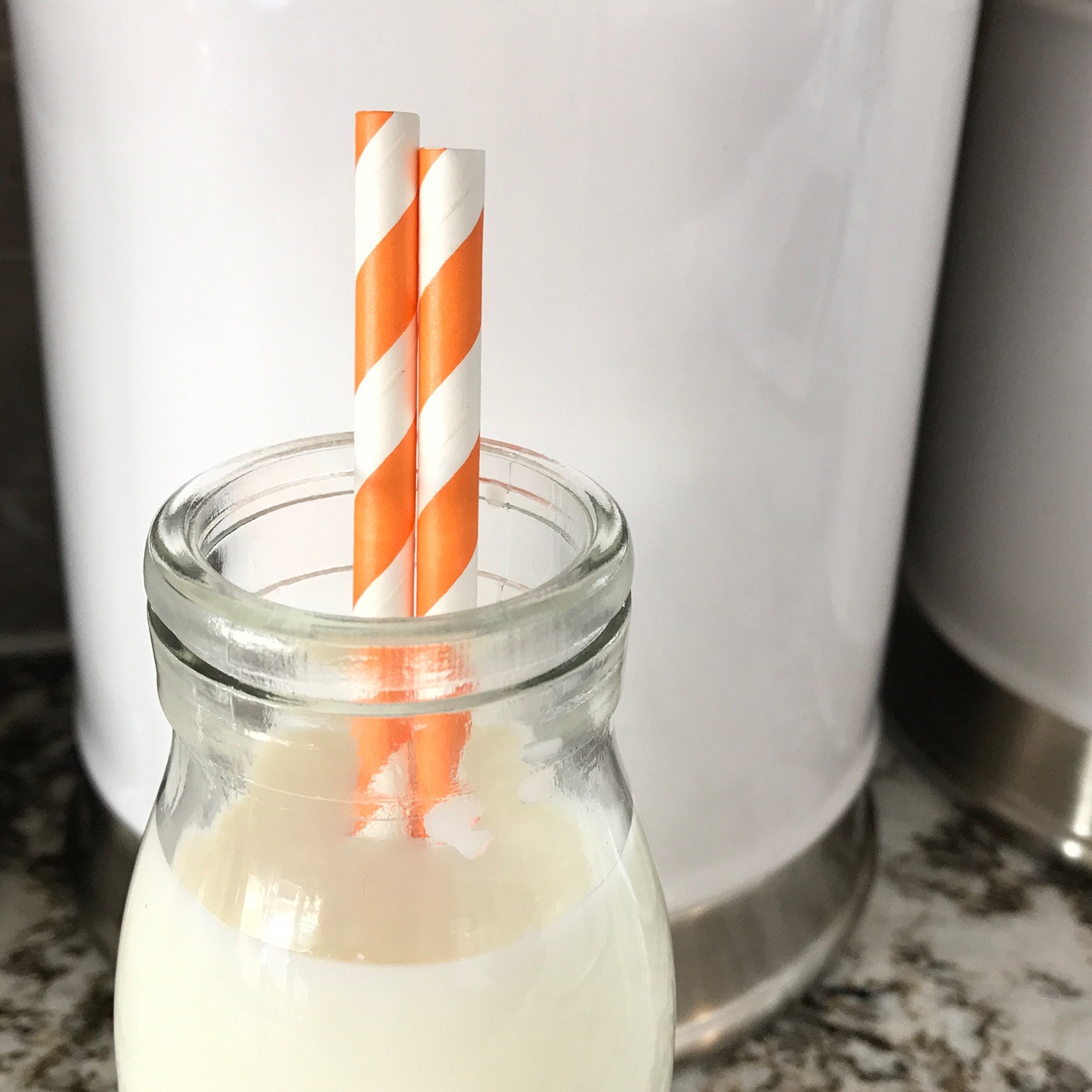 Stripe Paper Straws - Party Supply - Orange White - 7.75 Inches - Pack Of 100 - Outside The Box Papers Brand