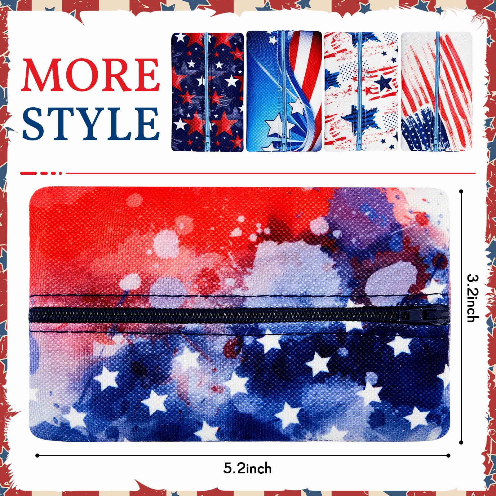 5 Pieces Tissues Purse Pocket Tissue Holder Reusable Travel Tissue Pouch Fabric Zipper Enclosed Small Size US Flag Pattern Tissue Holder for Purse Coins for 4th of July  5.25 x 3 Inches (Star Style)