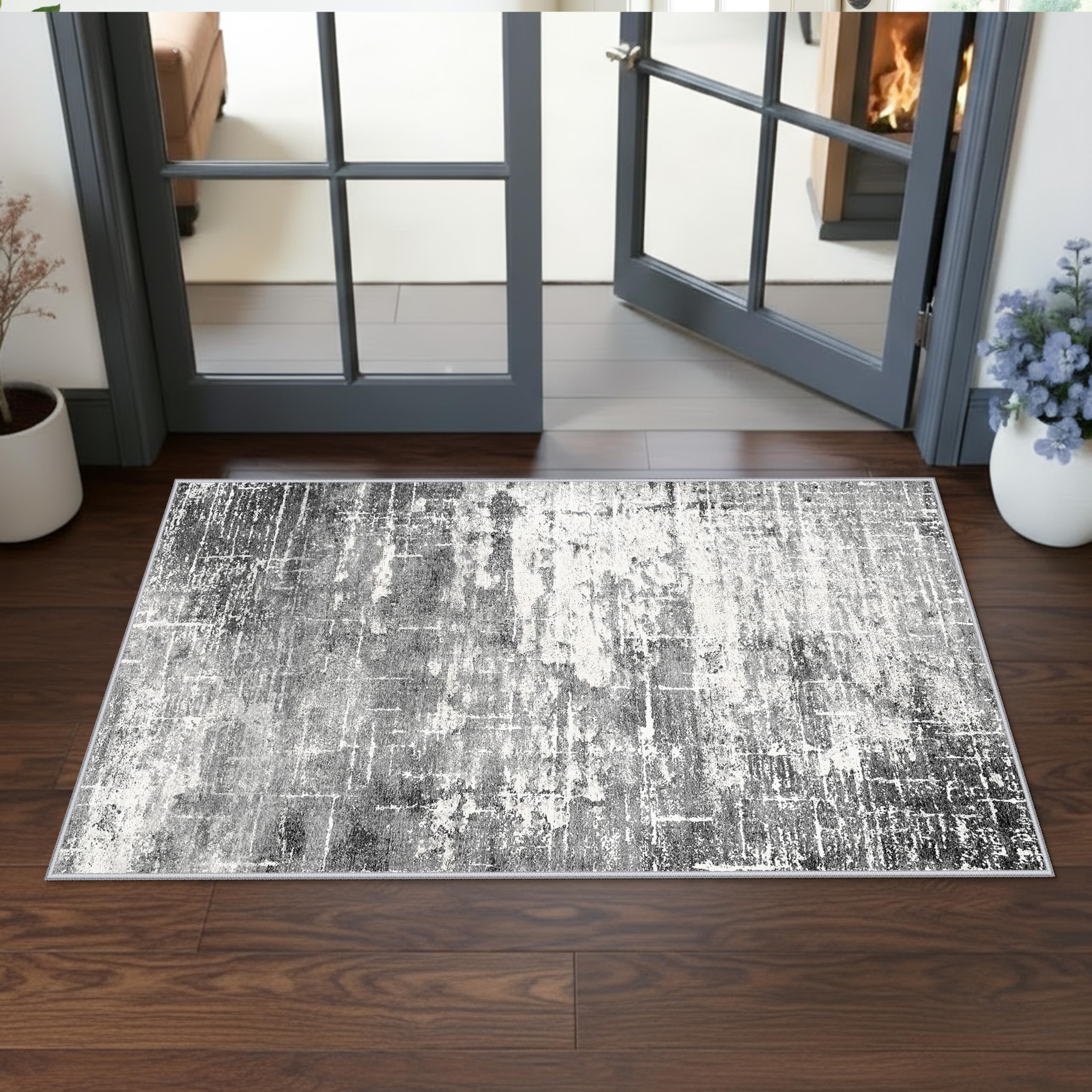 Abstract 2x4 Entryway Area Rugs: Washable Water Resistant Kitchen Rug Non-Slip Durable Doormat Ultra Soft Bedroom Beside Carpet 
