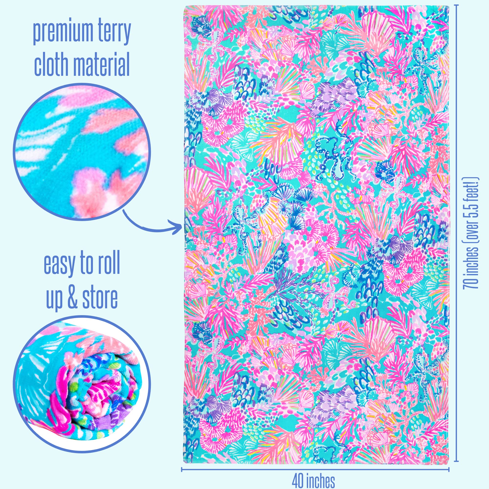 Lilly Pulitzer Oversized Beach Towel - Large Terry Cloth, 40x70, Splendor in The Sand