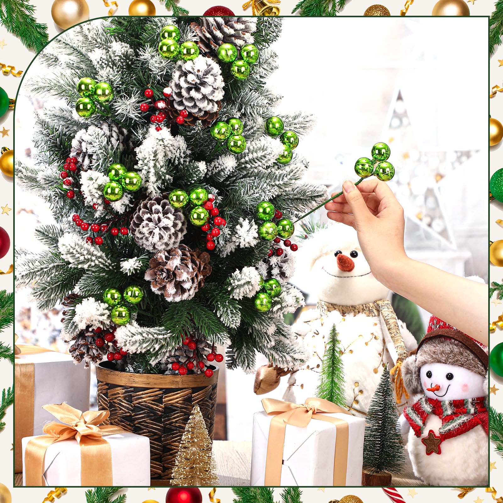 Syhood 12 Set 7.9 Inch Christmas Ball Ornaments on Wired Picks Shatterproof Xmas Ball Picks for Christmas Tree Vase Wreath Stair