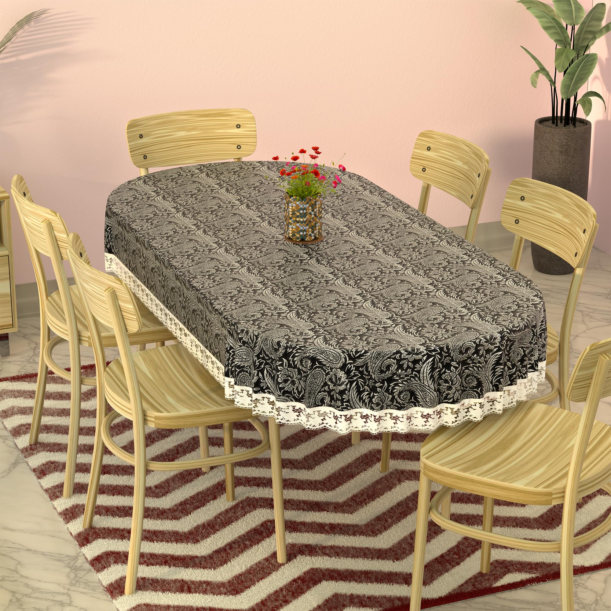 Kuber Industries Polyvinyl Chloride(PVC)60x90 Inches Oval Waterproof 6 Seater Dining Table Cover with Wavy Border,Durable&Easy t
