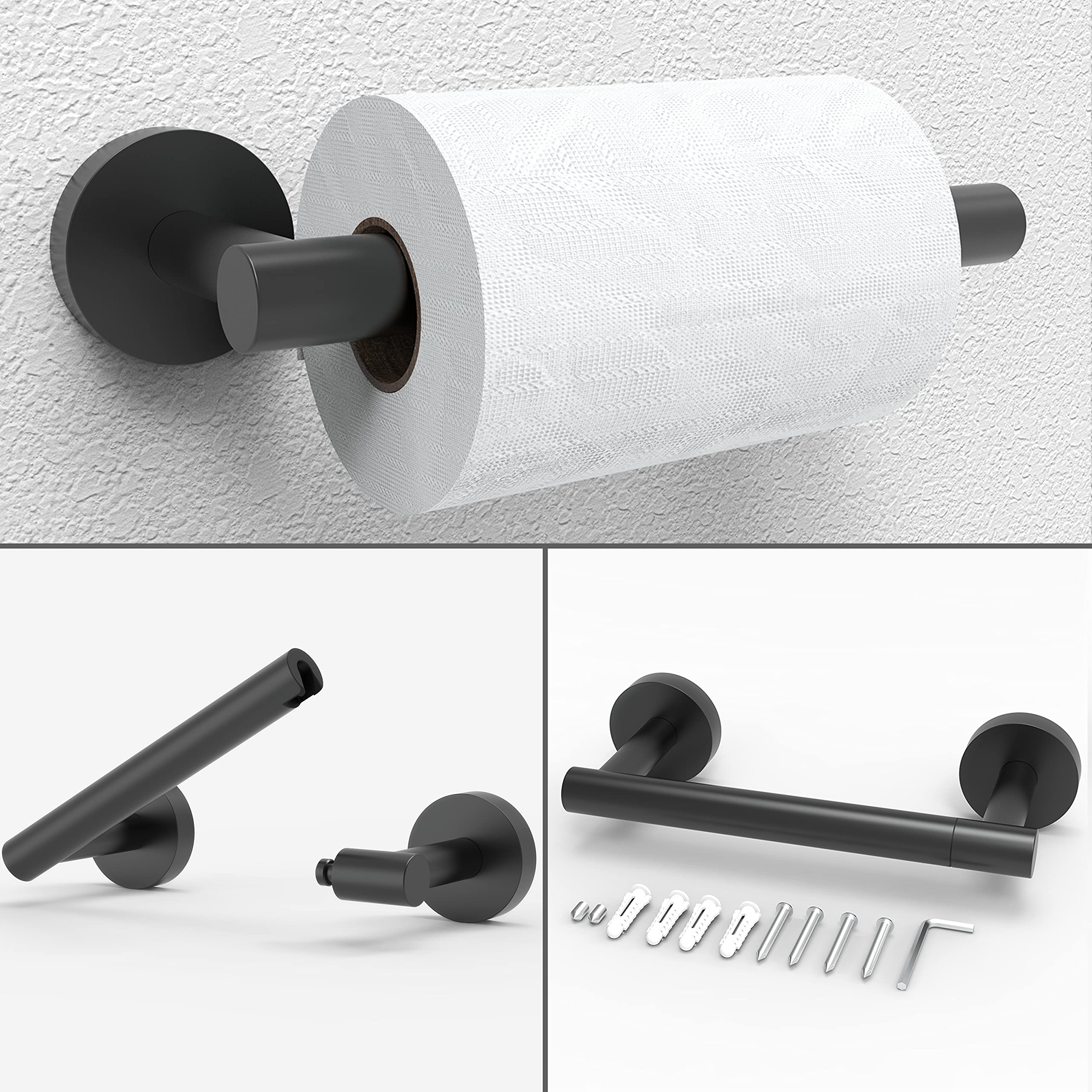 Rarxtr Matte Black Toilet Paper Holder & Towel Ring Sus304 Stainless Steel 2Pc Bathroom Hardware Set With Double Post Pivoting T