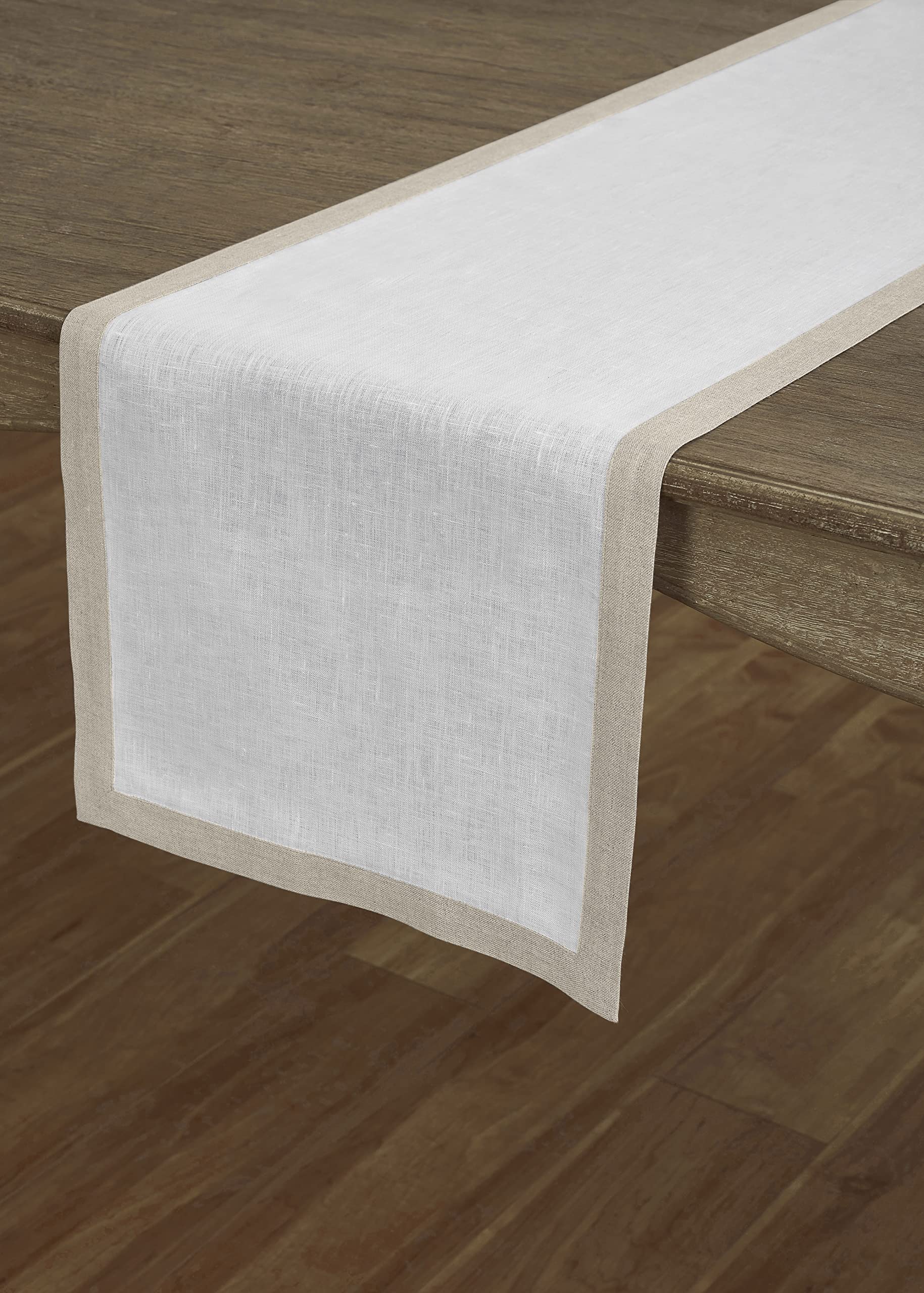 Solino Home Linen Table Runner 14 x 60 Inch - 100% Pure Linen Natural and White Table Runner for Spring  Summer  Mother