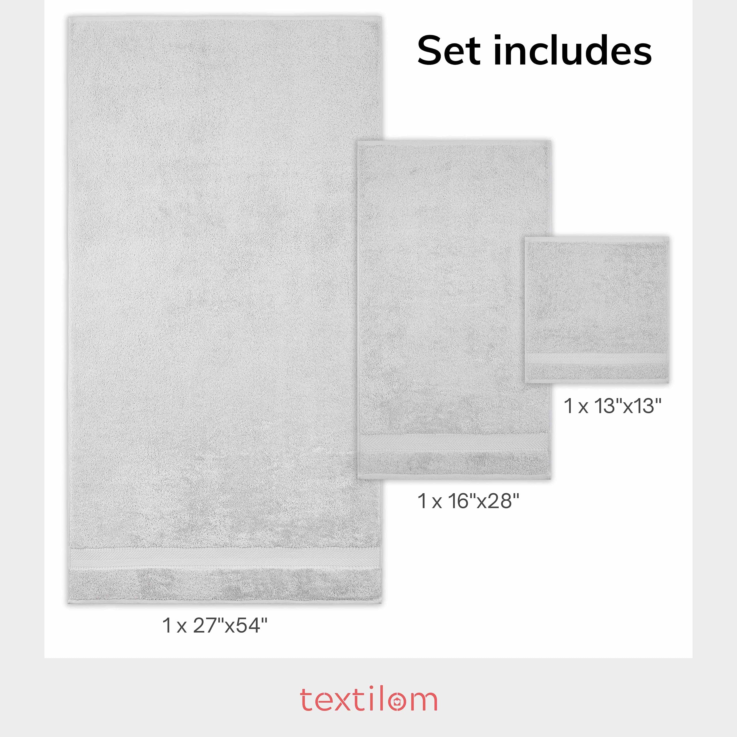 Textilom 100% Turkish Cotton 3 Pcs Bath Towel Set, Light Grey, Soft & Absorbent, Quick Dry & Durable, Chemical Free
