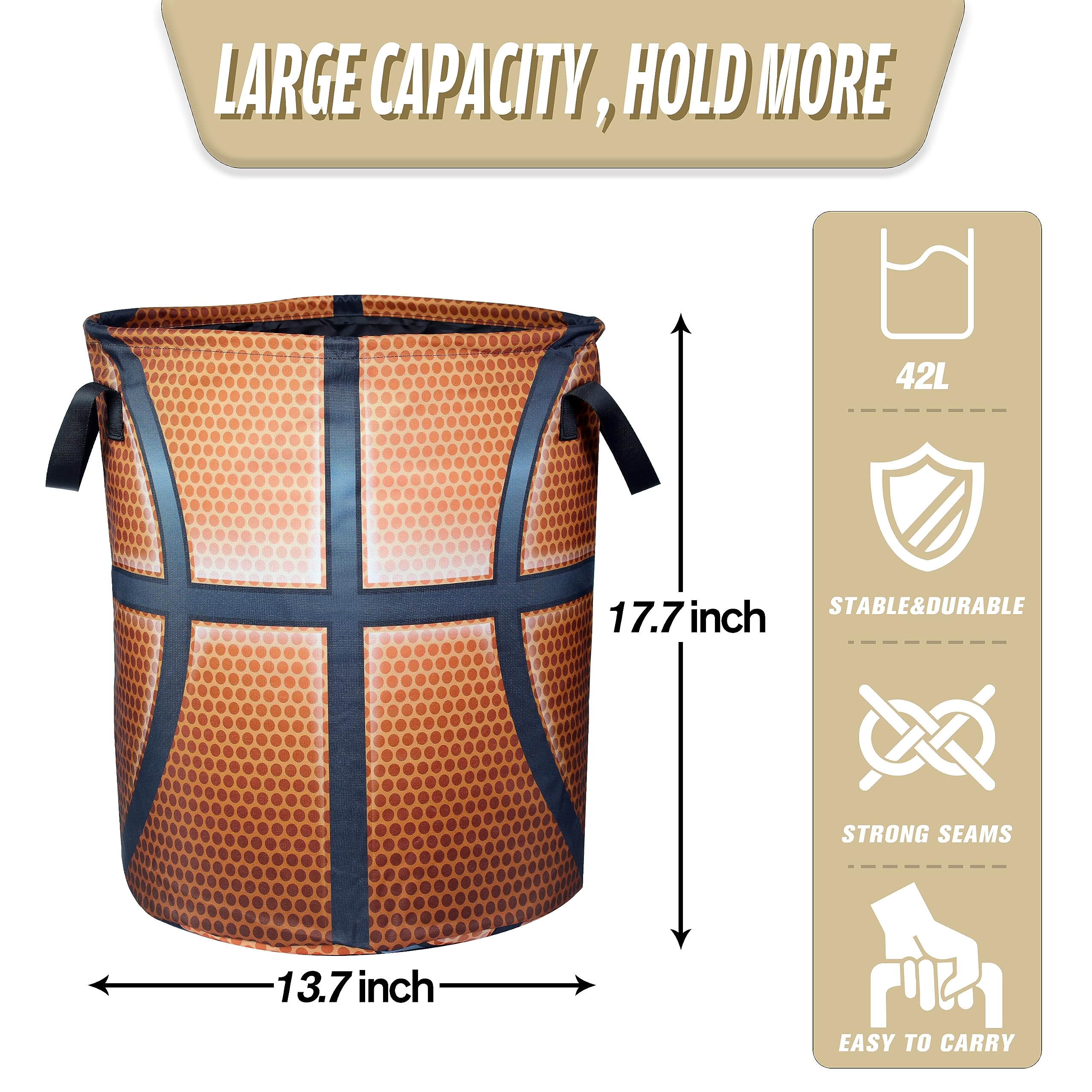 Basketball Texture Laundry Basket Funny Ball Foldable Oxford Cloth Funny Tote Bag Laundry Hamper Clothes Storage Bucket Organize