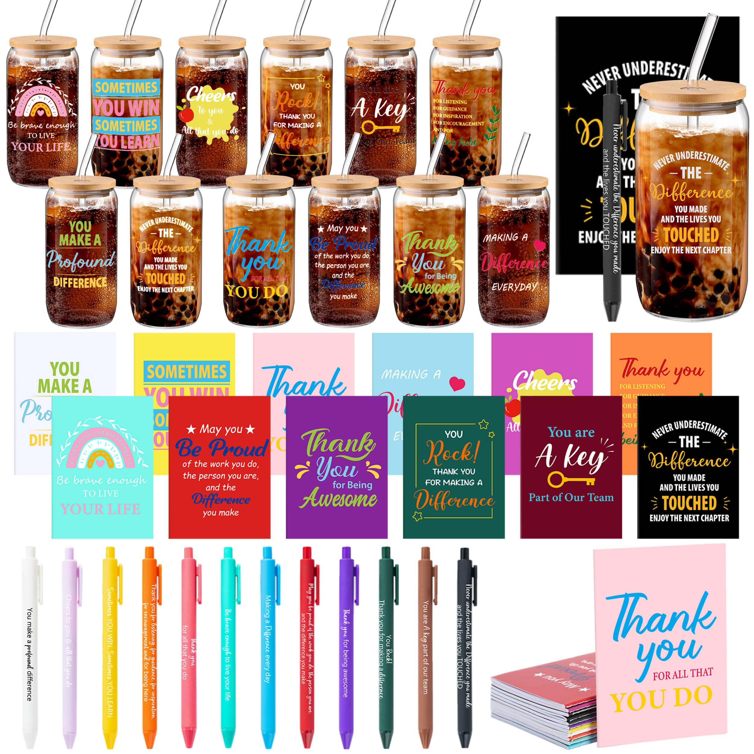 Skylety 12 Sets Christmas Employee Appreciation Gifts Bulk May You Be Proud of the Work You Do 16 oz Glass Cups with Lids Straws