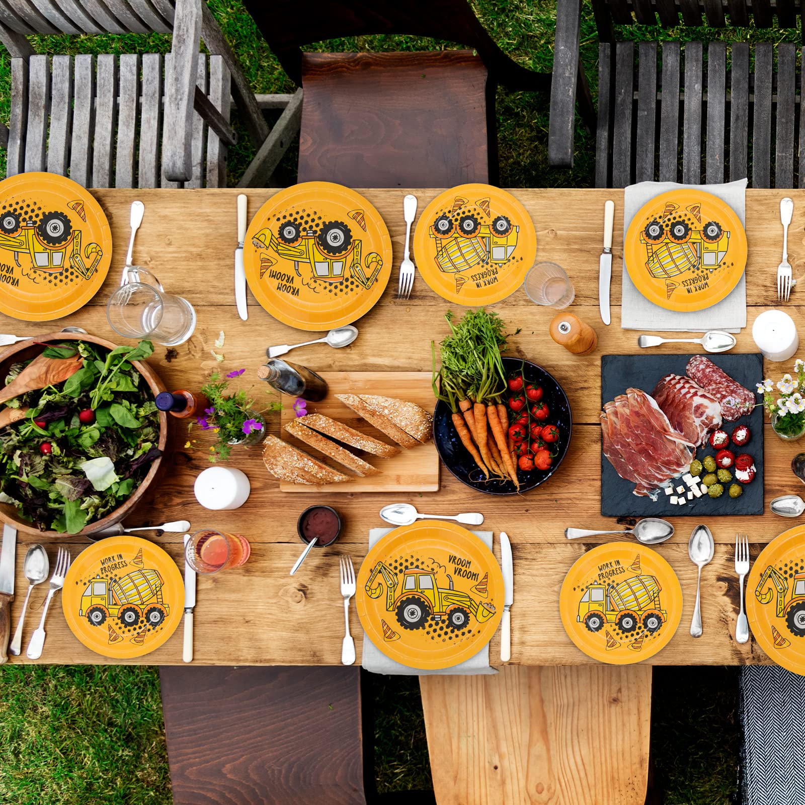 Dylives 100 Pack Construction Birthday Party Plates, Construction Theme Tableware Dump Truck Party Supplies For Appetizer, Dinne