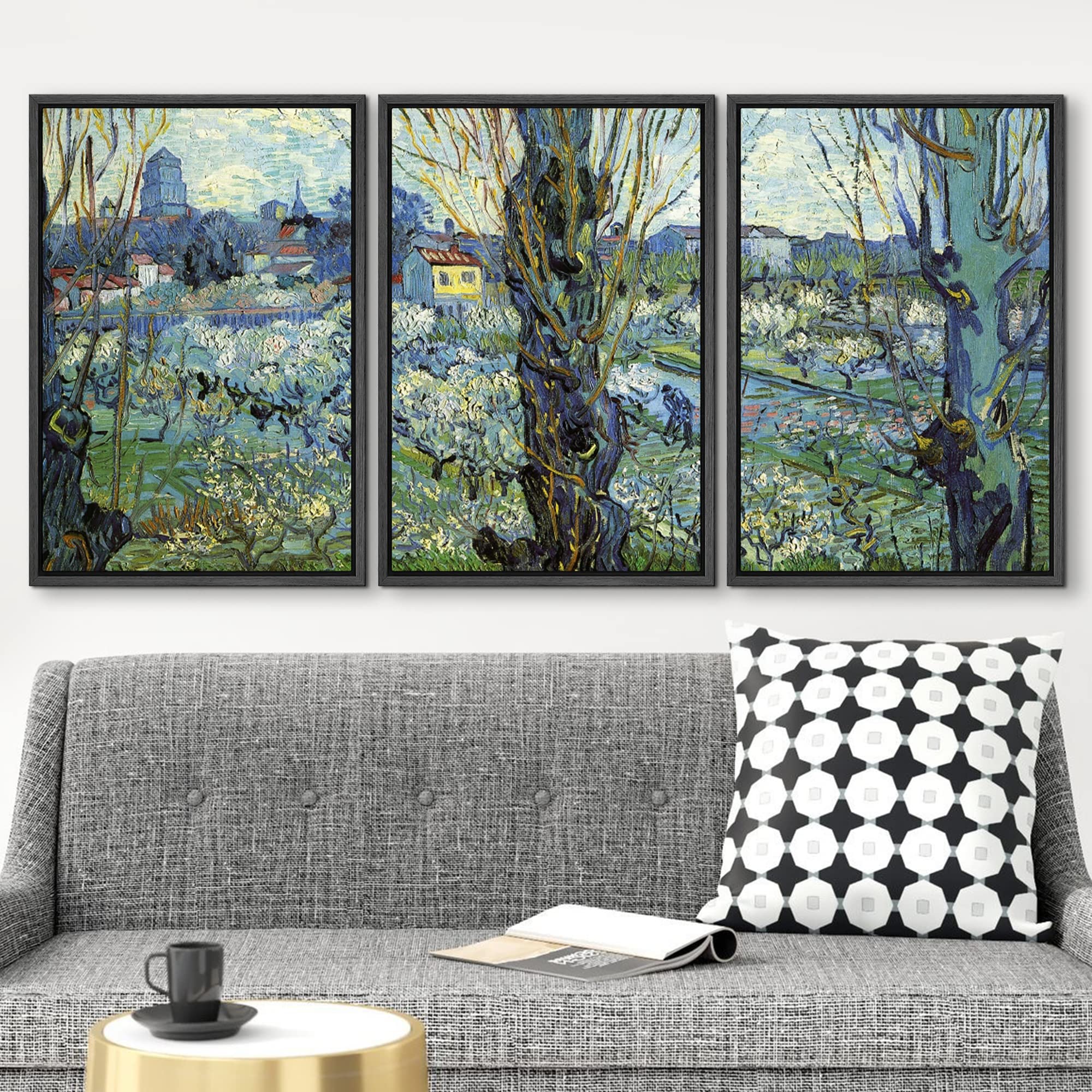 Wall26 Framed Canvas Print Wall Art Set Orchard In Bloom With Poplars Vincent Van Gogh Classical Illustrations Fine Art Decorati