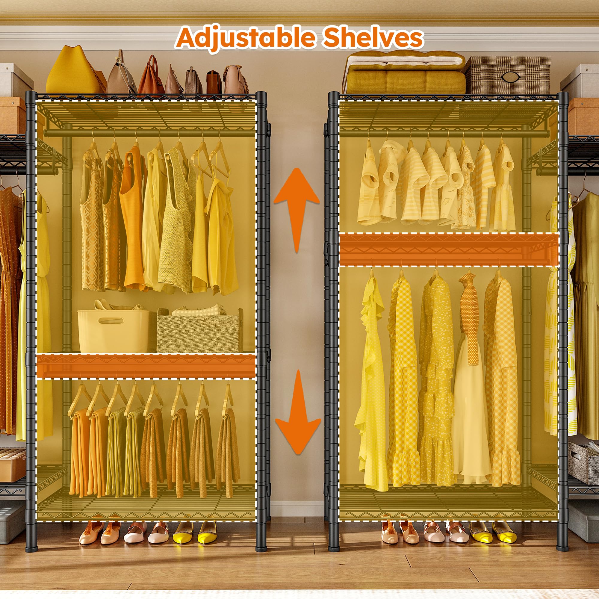 Raybee Clothes Rack Heavy Duty Clothing Rack Load 835LBS Clothing Racks for Hanging Clothes Rack Metal Garment Rack Heavy Duty Clothes Rack Free Standing Wardrobe Closet  77'' H*75'' W*17.8'' D