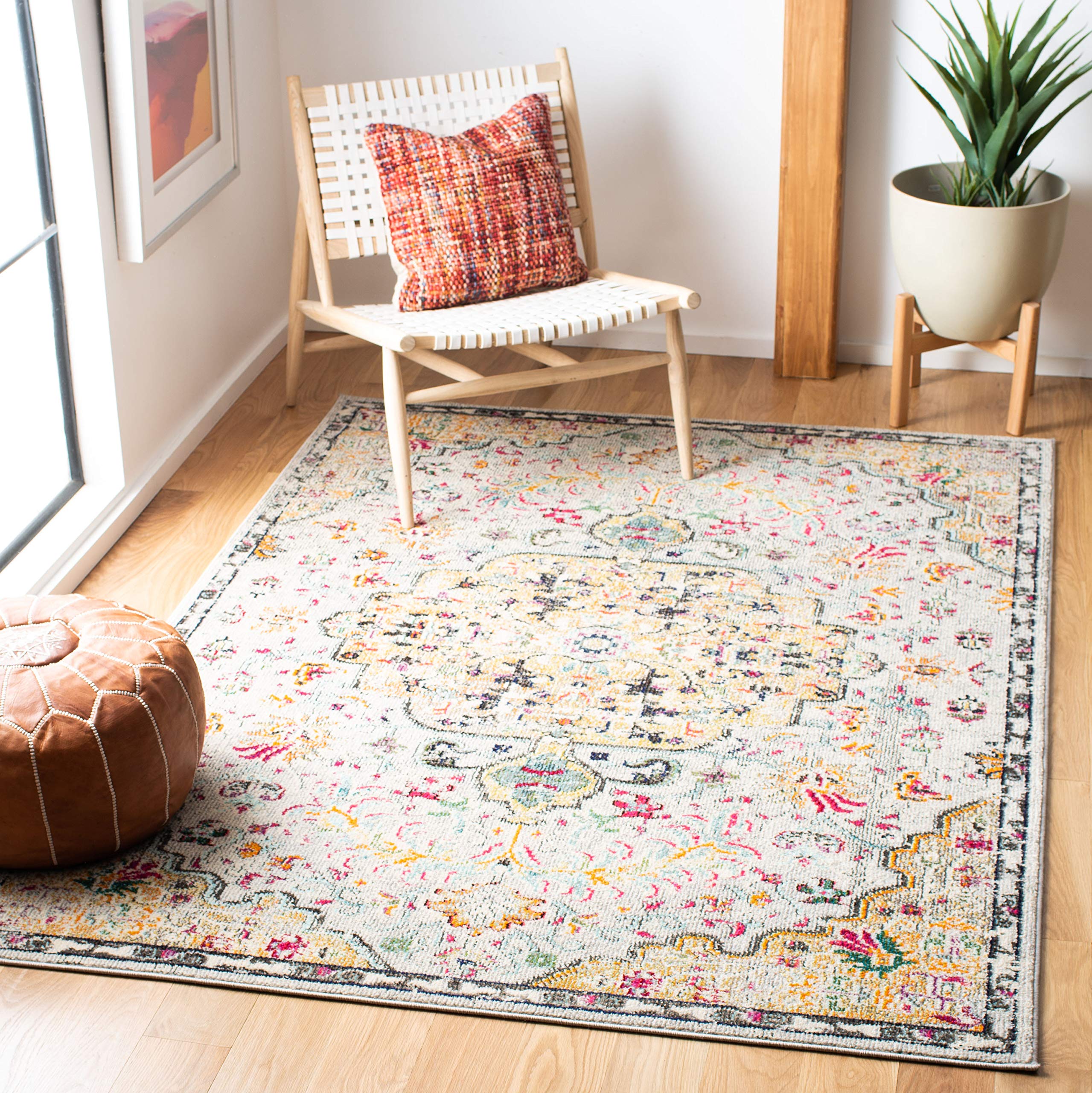 SAFAVIEH Madison Collection 3 Square Grey / Gold MAD447G Boho Chic Medallion Distressed Non-Shedding Living Room Bedroom Accent