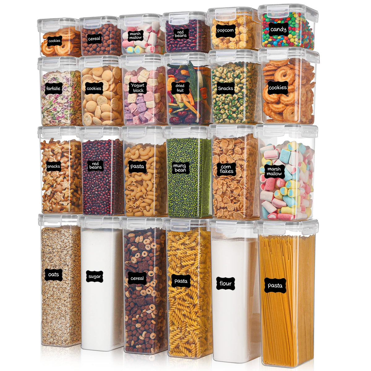 Vtopmart Airtight Food Storage Containers With Lids, 24 Pcs Plastic Kitchen And Pantry Organization Canisters For Cereal, Dry Fo