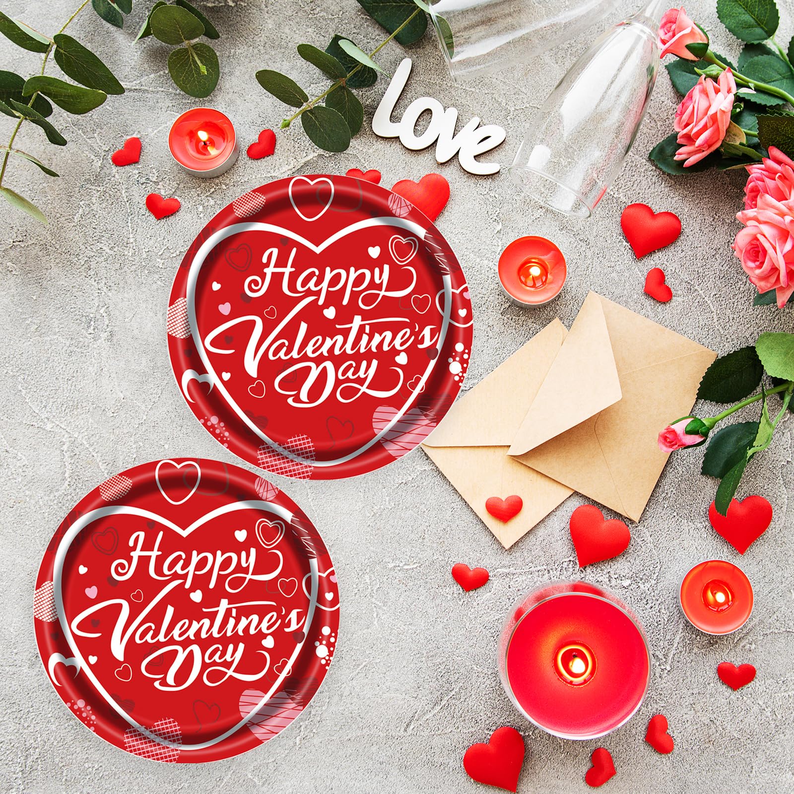 Evyienen 75 Pcs Valentine'S Day Paper Plates And Napkins Party Supplies,Red Disposable Paper Plates Napkins And Forks Party Hear