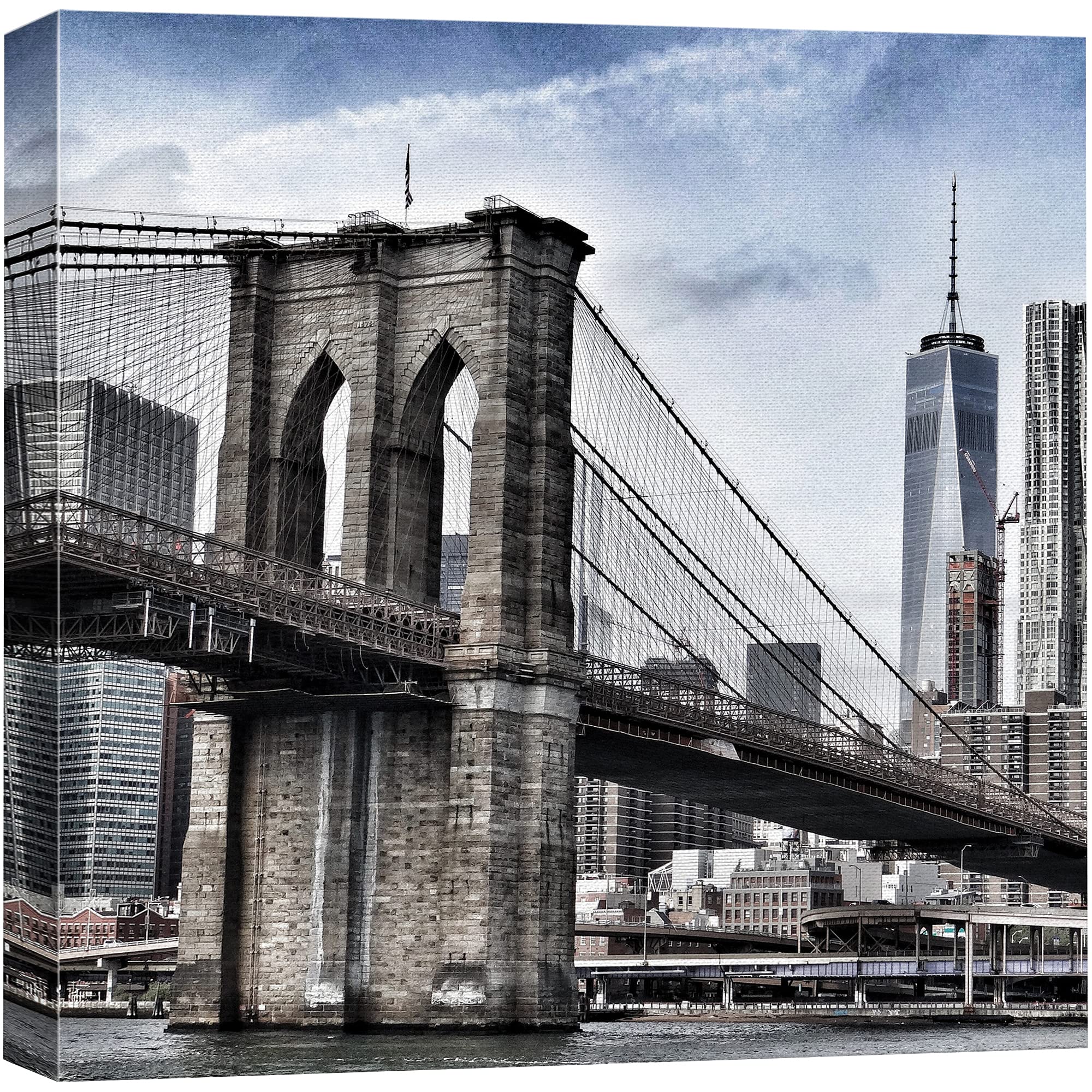 Wall26 Canvas Print Wall Art High Contrast Brooklyn Bridge In New York Architecture & Maps Cities Photography Realism Chic Sceni