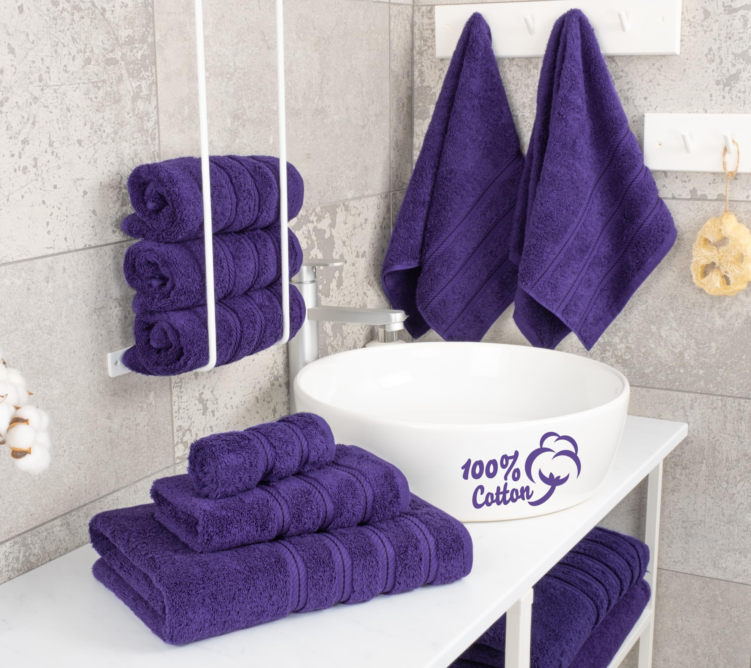 American Soft Linen Luxury 6 Piece Towel Set  2 Bath Towels 2 Hand Towels 2 Washcloths  100% Turkish Cotton Towels for Bathroom  Purple Towel Sets