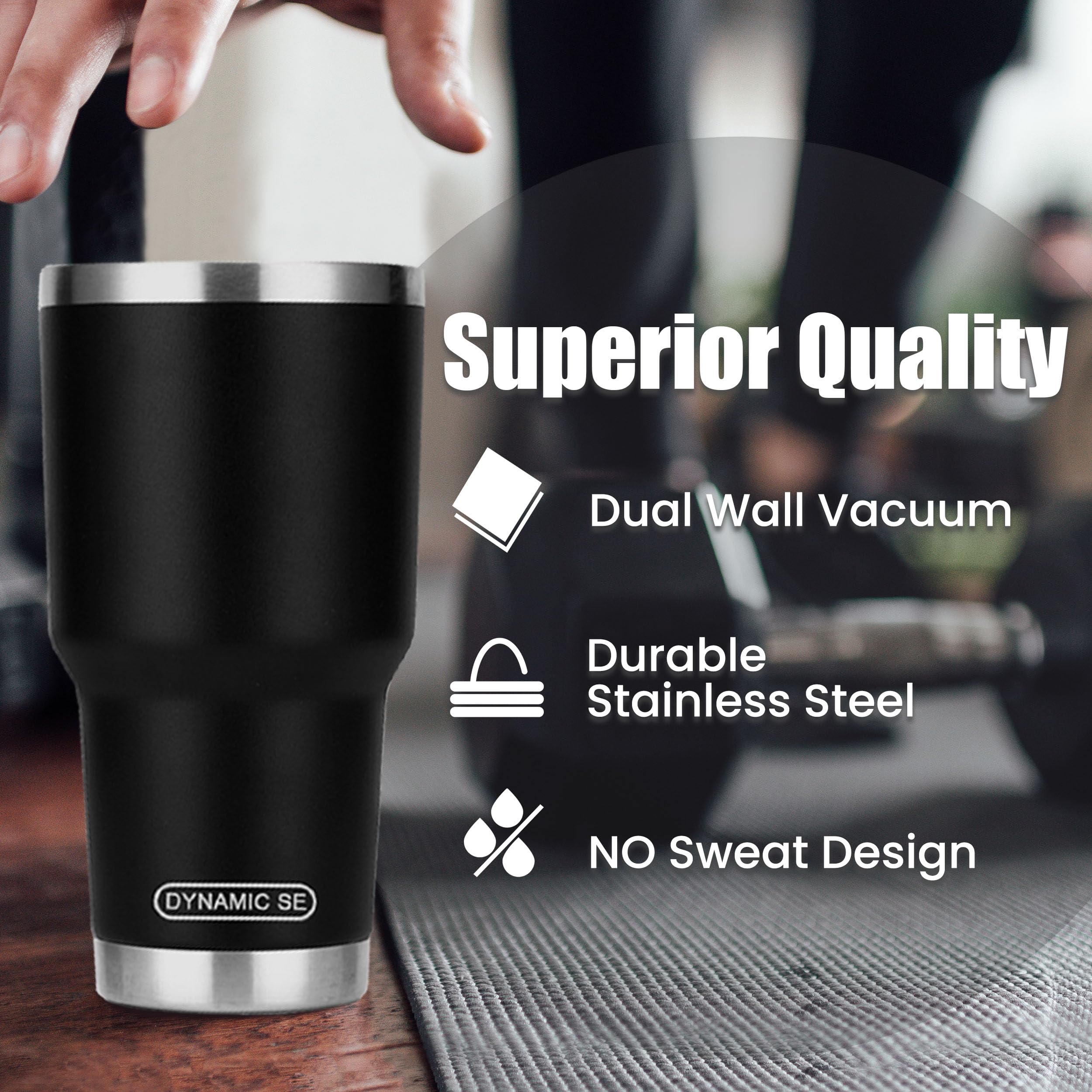 DS 30 oz Black Tumbler Stainless Steel Double Wall Vacuum Insulated Mug with Straw and Lid, Cleaning Brush for Cold and Hot Beve