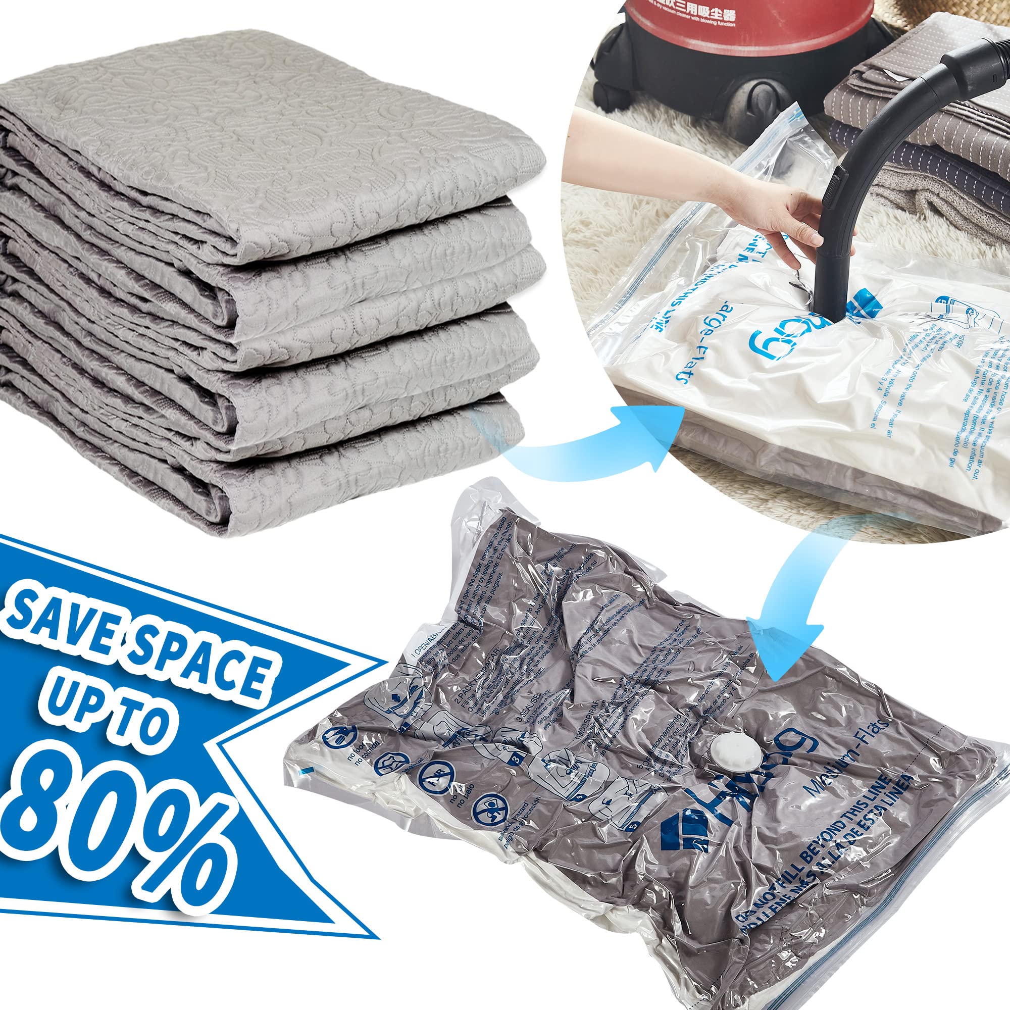 HIBAg Vacuum Storage Bags  30-Pack Space Saver Vacuum Storage Bags  Zipper Vacuum Sealed Bags for clothing  clothes  comforters and Blankets (30c)