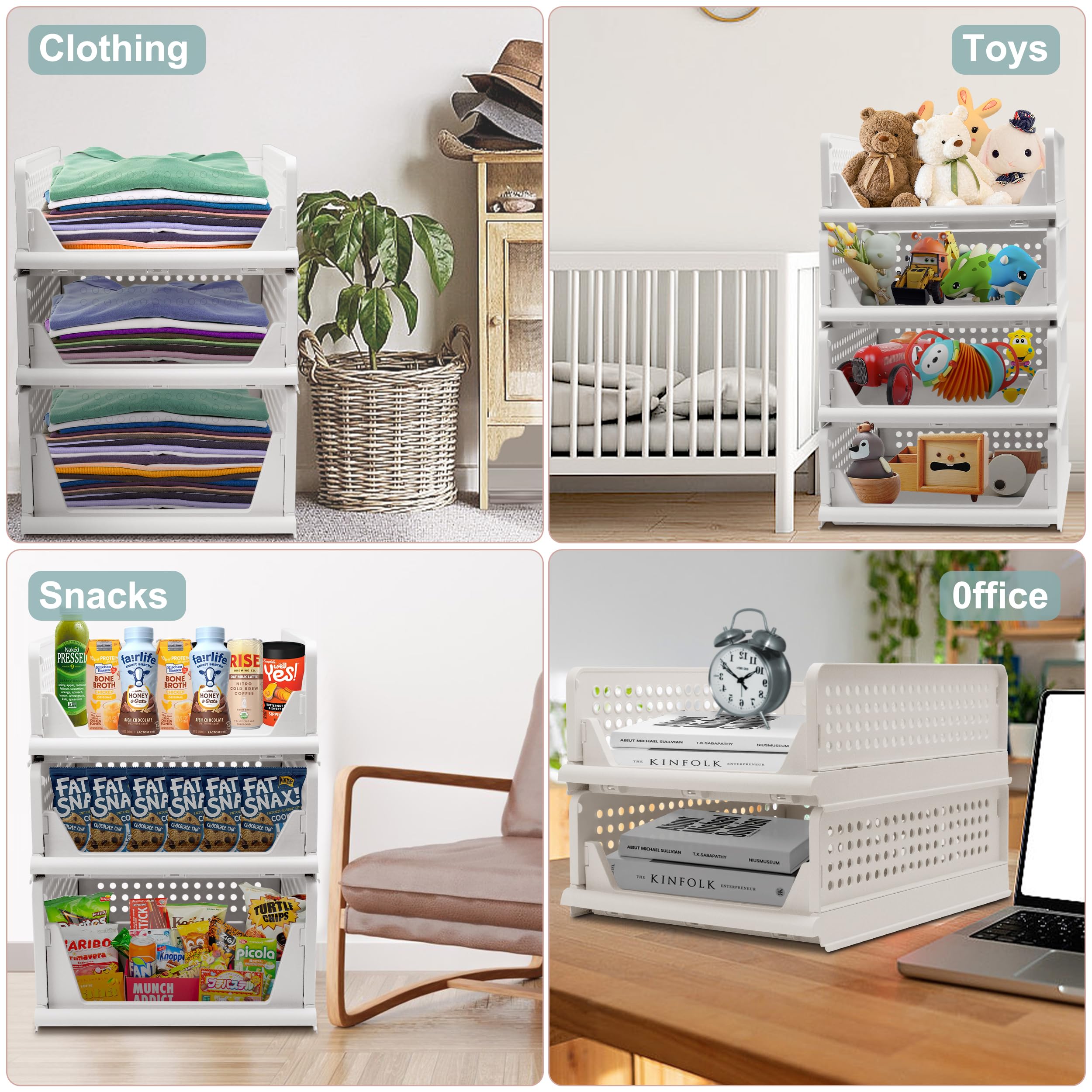 Stackable Foldable Storage Baskets, Folding Storage Bins, Closet Organizers and Plastic Drawer Shelf Storage Container for Wardr