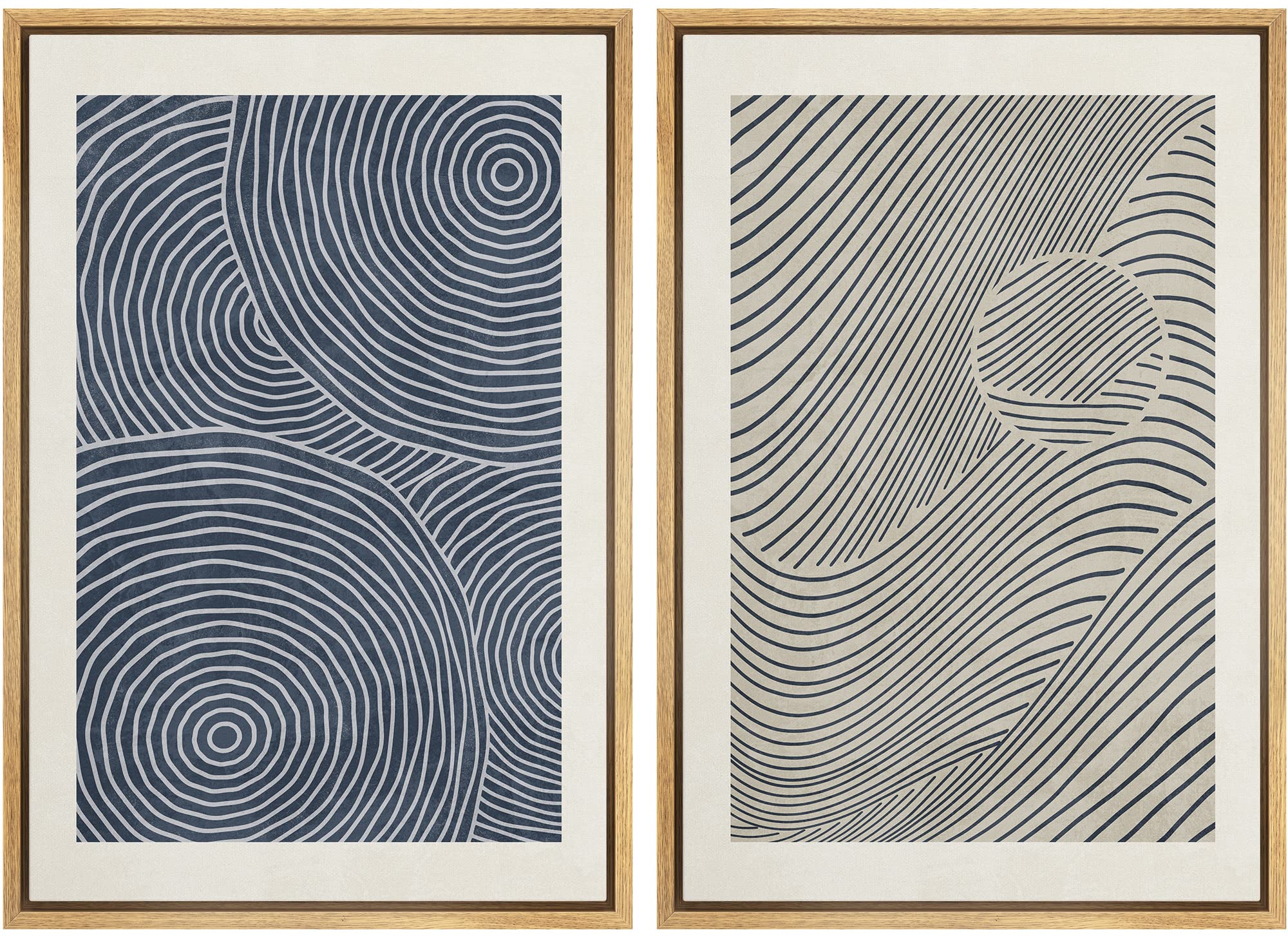 Signwin Framed Canvas Print Wall Art Set Blue Black 3D Wave Nordic Geometric Landscape Abstract Shapes Illustrations Minimal Dec