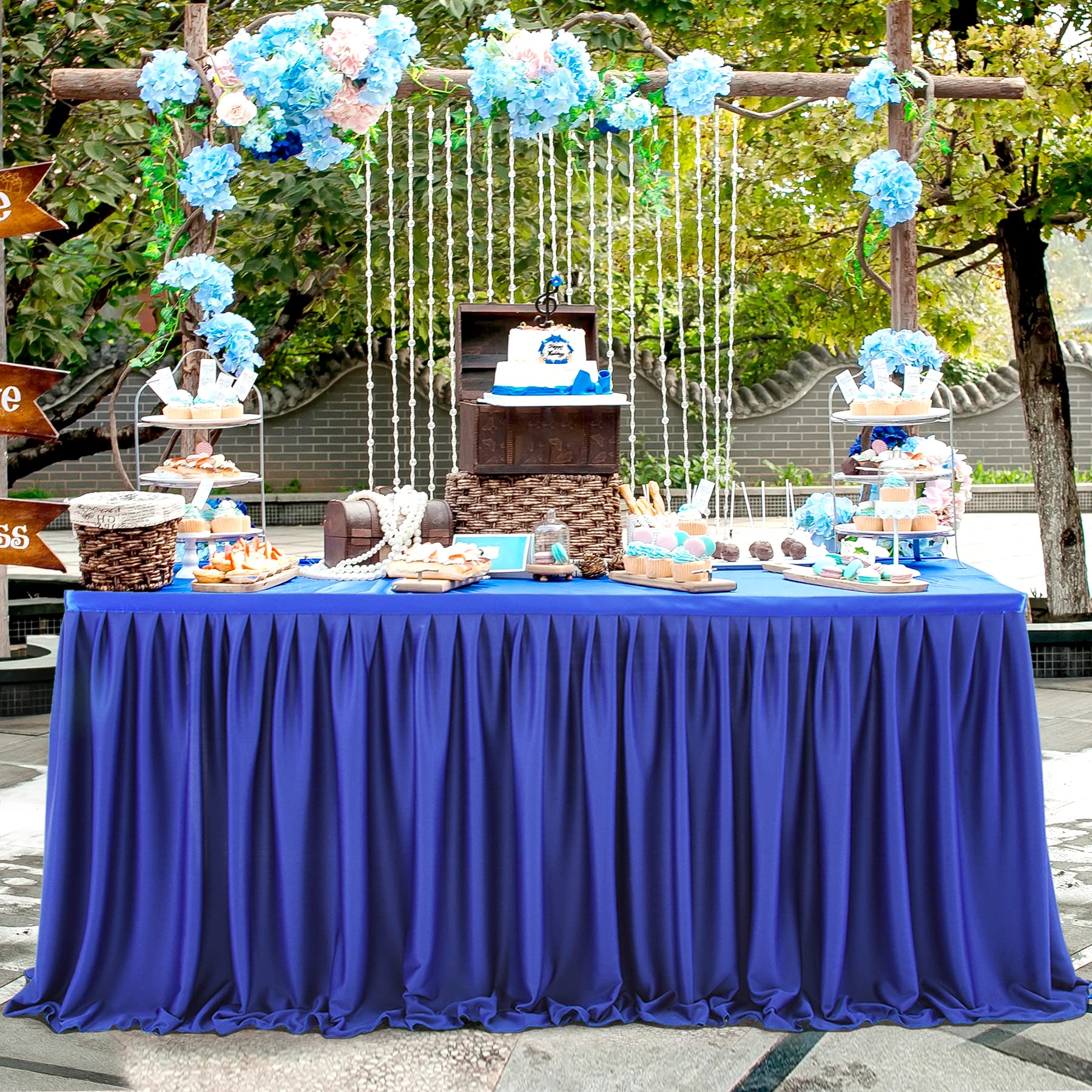 6Ft Royal Blue Table Skirts For Rectangle Tables Polyester Table Skirt Ruffle Tablecloth For Birthday Party Banquet Royal Blue T