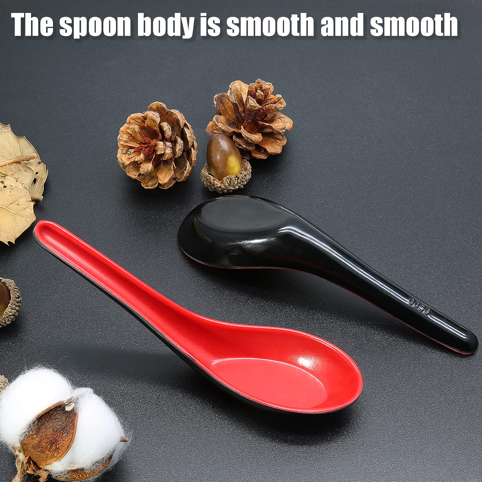 Cionyce Asian Soup Spoons Set, Melamine Red & Black, 2PCS Miso Ramen Wonton Pho Noodle Spoons, Model TUOHAI220108-0001