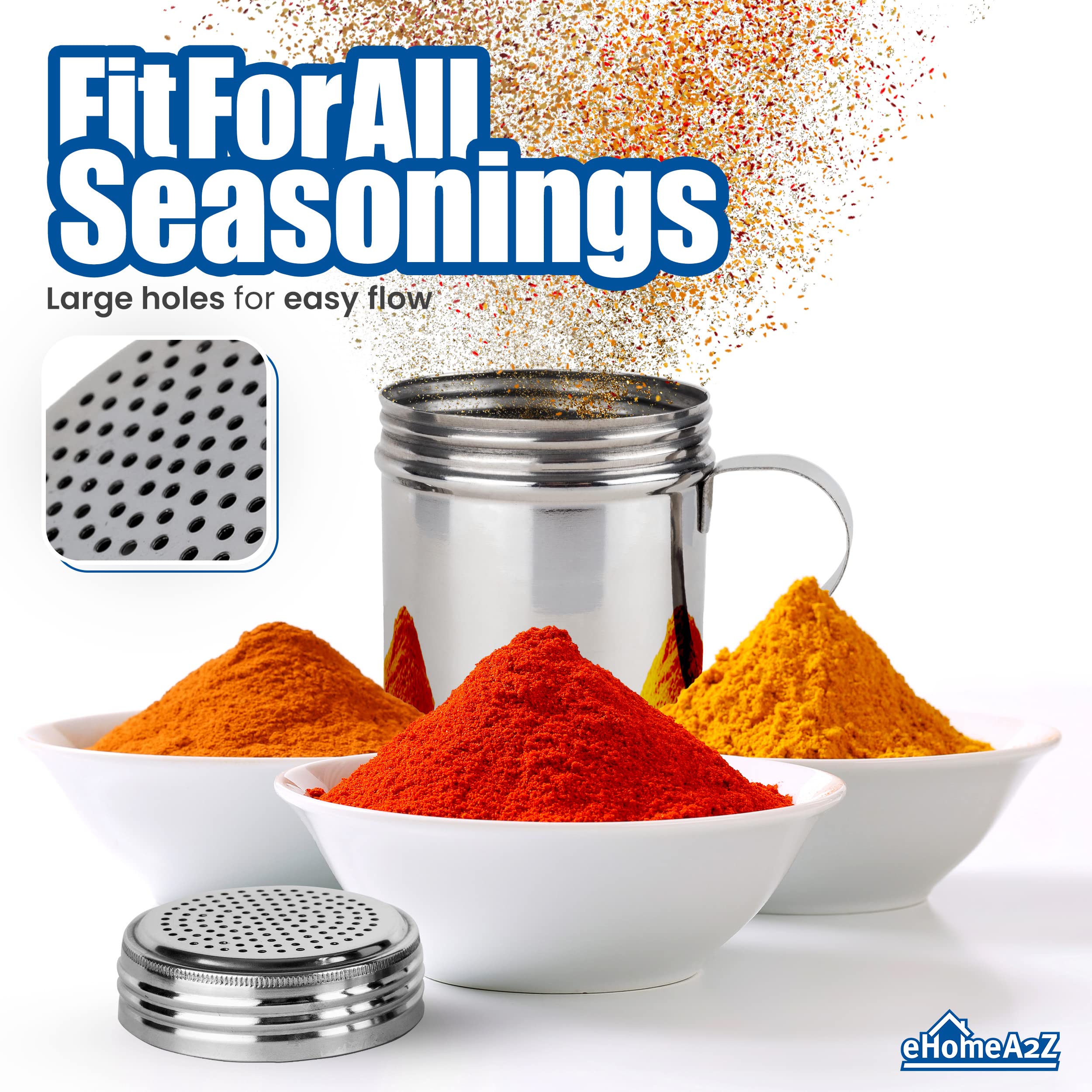 Ehomea2Z Stainless Steel Dredge Shaker Ideal For Salt, Spice, Sugar (2, 10 Oz With Handle)