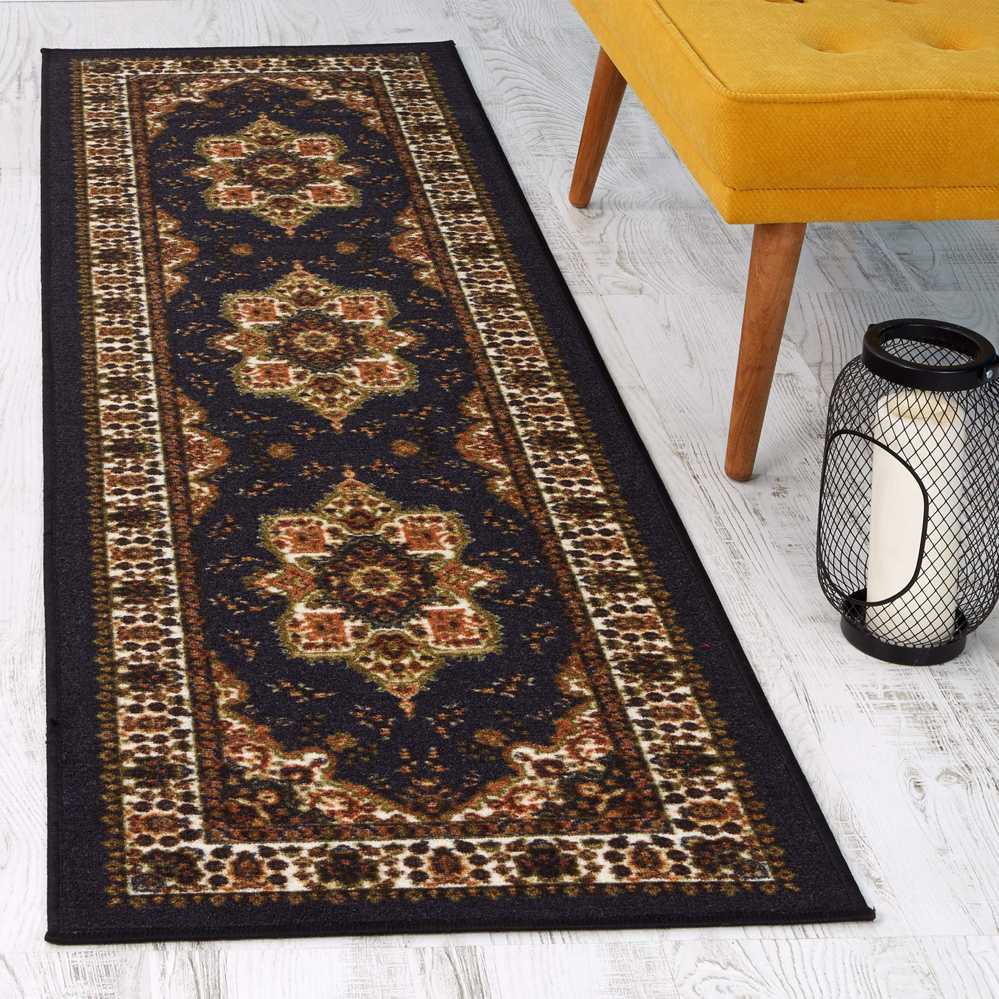 Antep Rugs Alfombras Oriental Traditional 2X10 Non-Skid (Non-Slip) Low Profile Pile Rubber Backing Indoor Area Runner Rugs (Blac