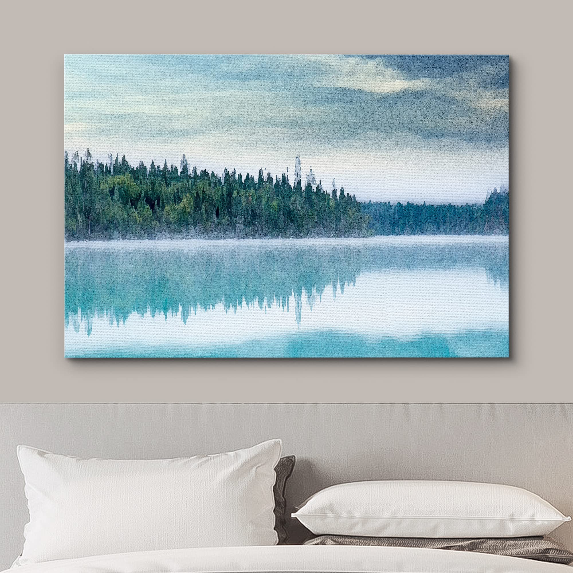 Wall26 Canvas Print Wall Art Watercolor Forest & Lake Reflection Landscape Nature Wilderness Illustrations Modern Art Rustic Sce