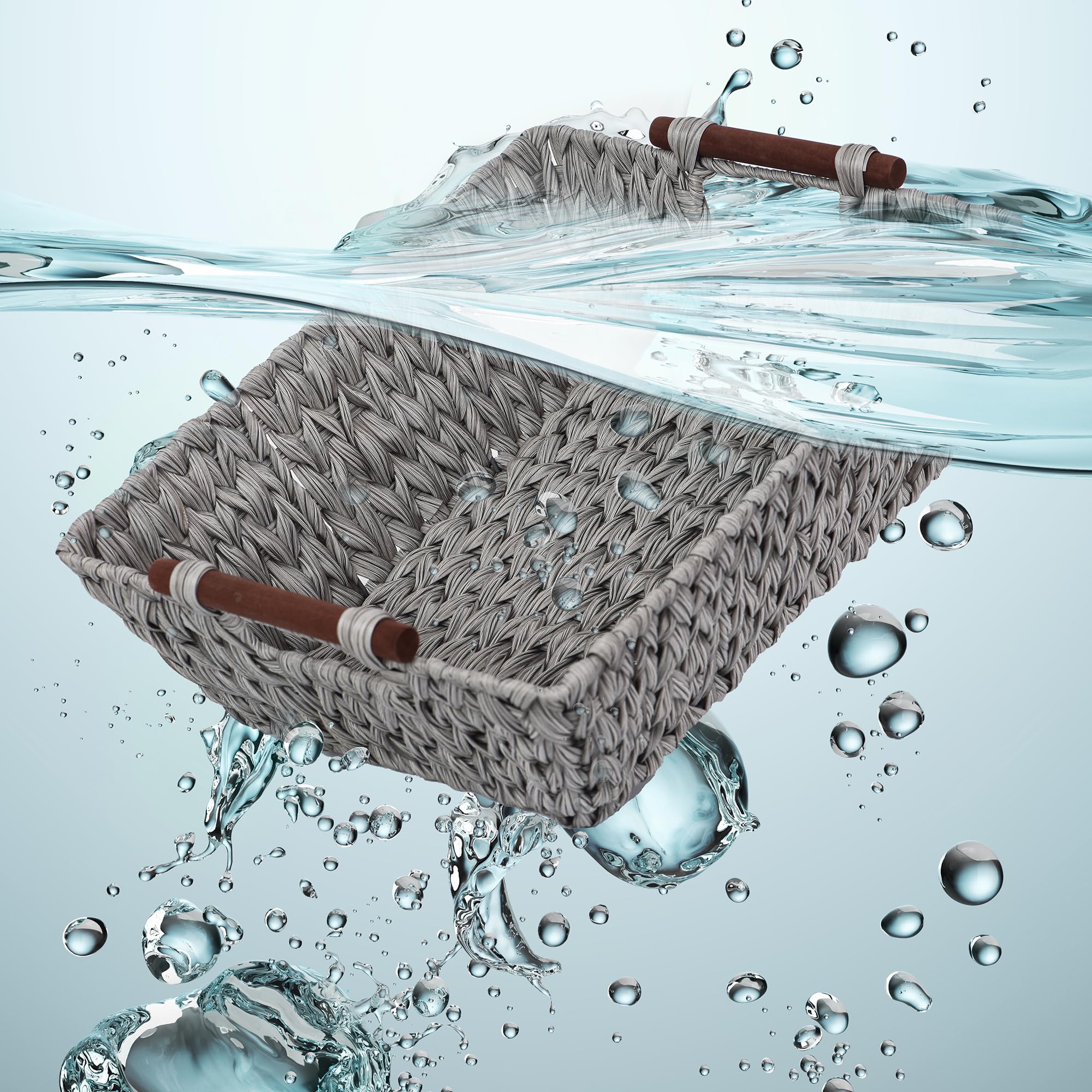 GRANNY SAYS Wicker Storage Baskets  Wicker Baskets for Organizing  Waterproof Wicker Basket with Handles  Storage Baskets for Shelves  Gray  2-Pack