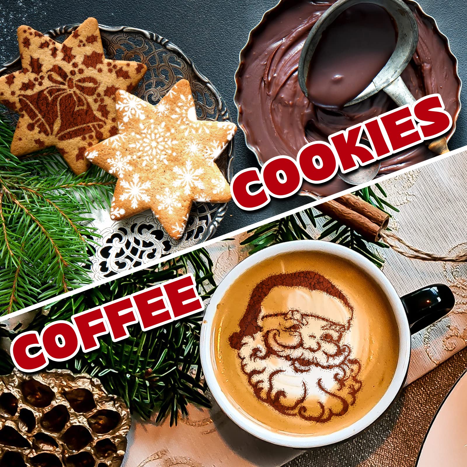 Whaline 22Pcs Christmas Cookie Stencils Snowflake Santa Candy Canes Flowers Gingerbread Pattern Airbrush Painting Stencils Chris