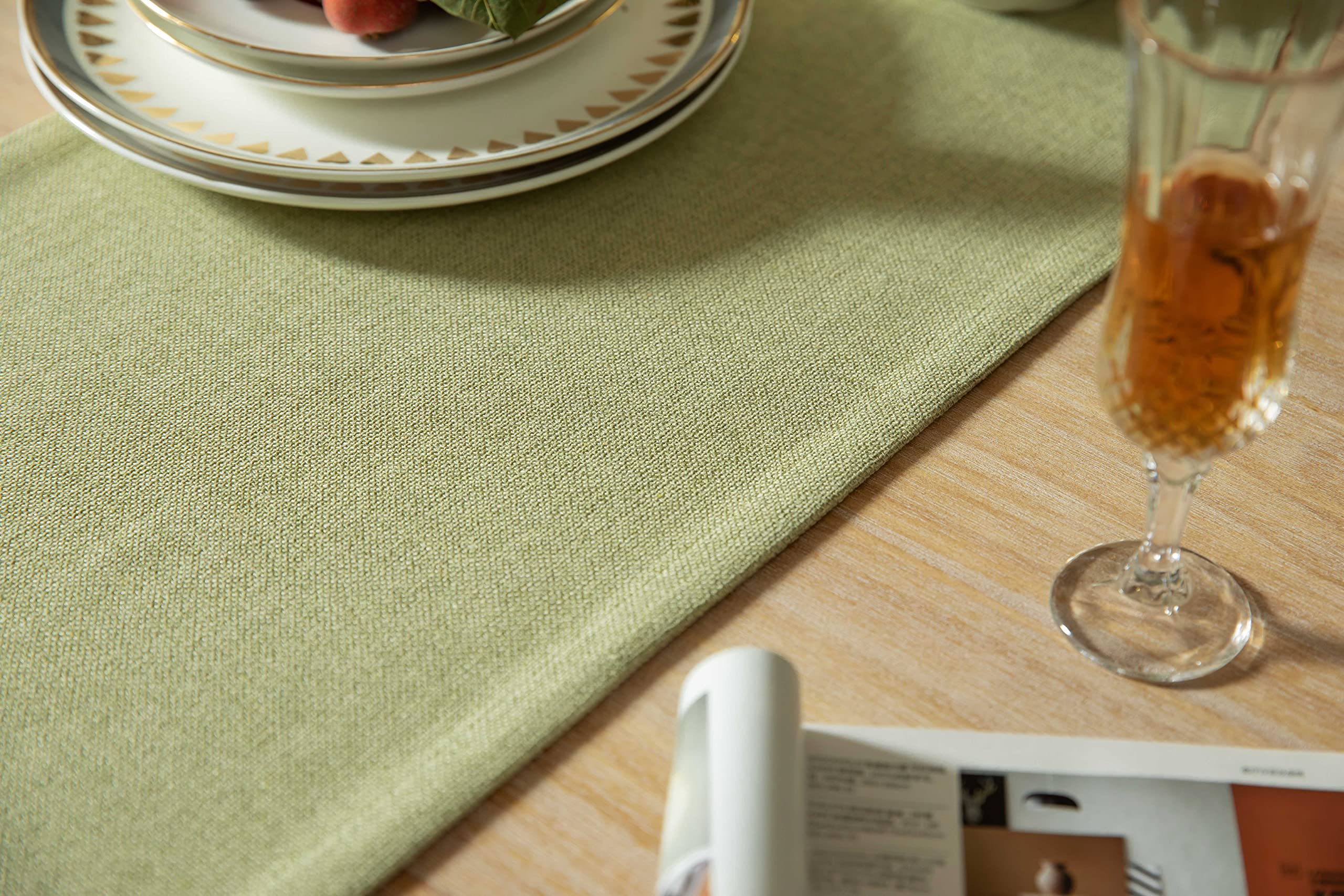 Zeemart Burlap Style Farmhouse Table Runners 48 Inches Long, Sage Green Rustic Woven Dining Table Runner For Everyday Use, 14X48