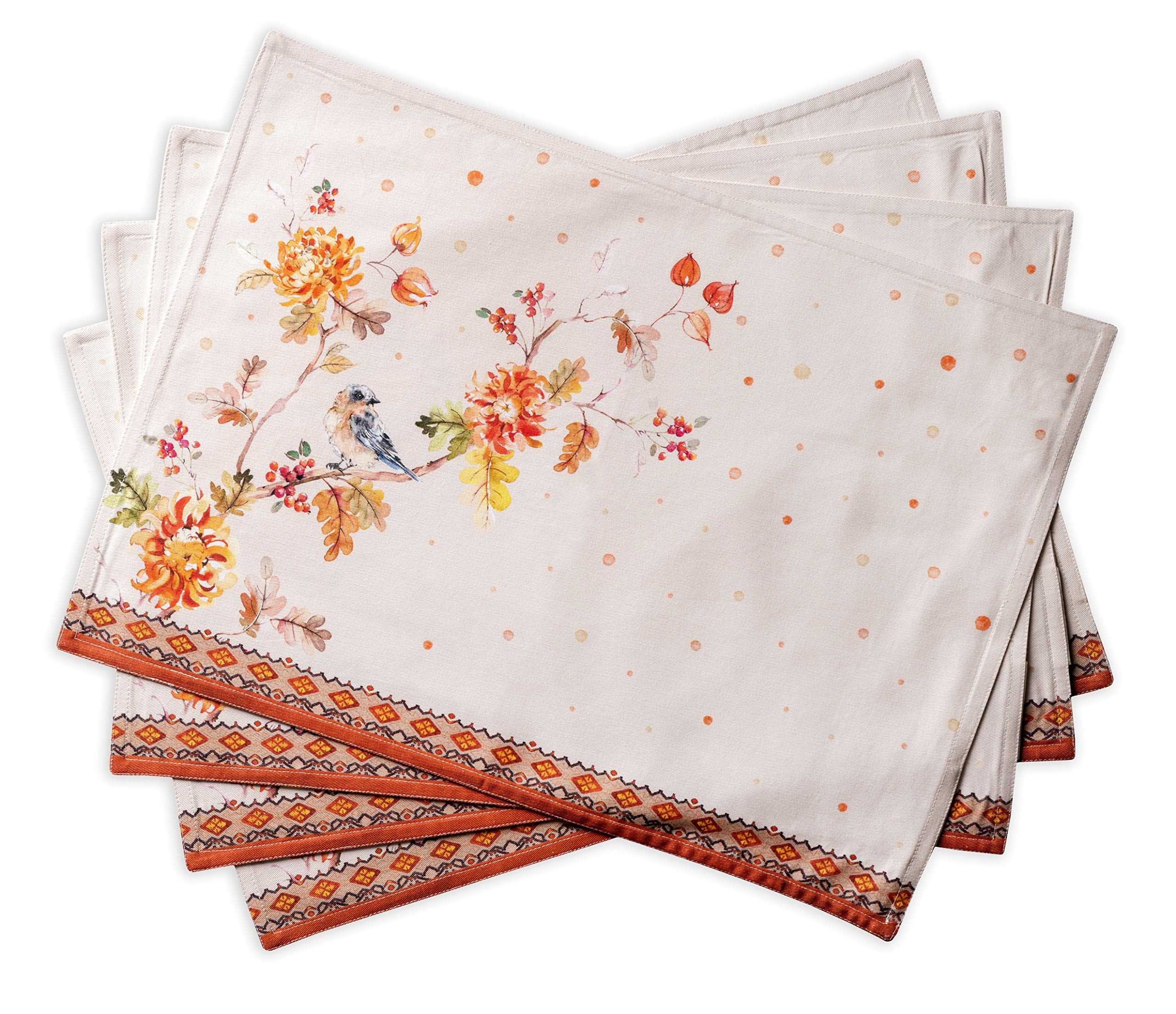Maison D' Hermine Cloth Placemats Set Of 4, 100% Cotton Decorative Washable Table Place Mat, Kitchen, Wedding, Restaurant & Camp