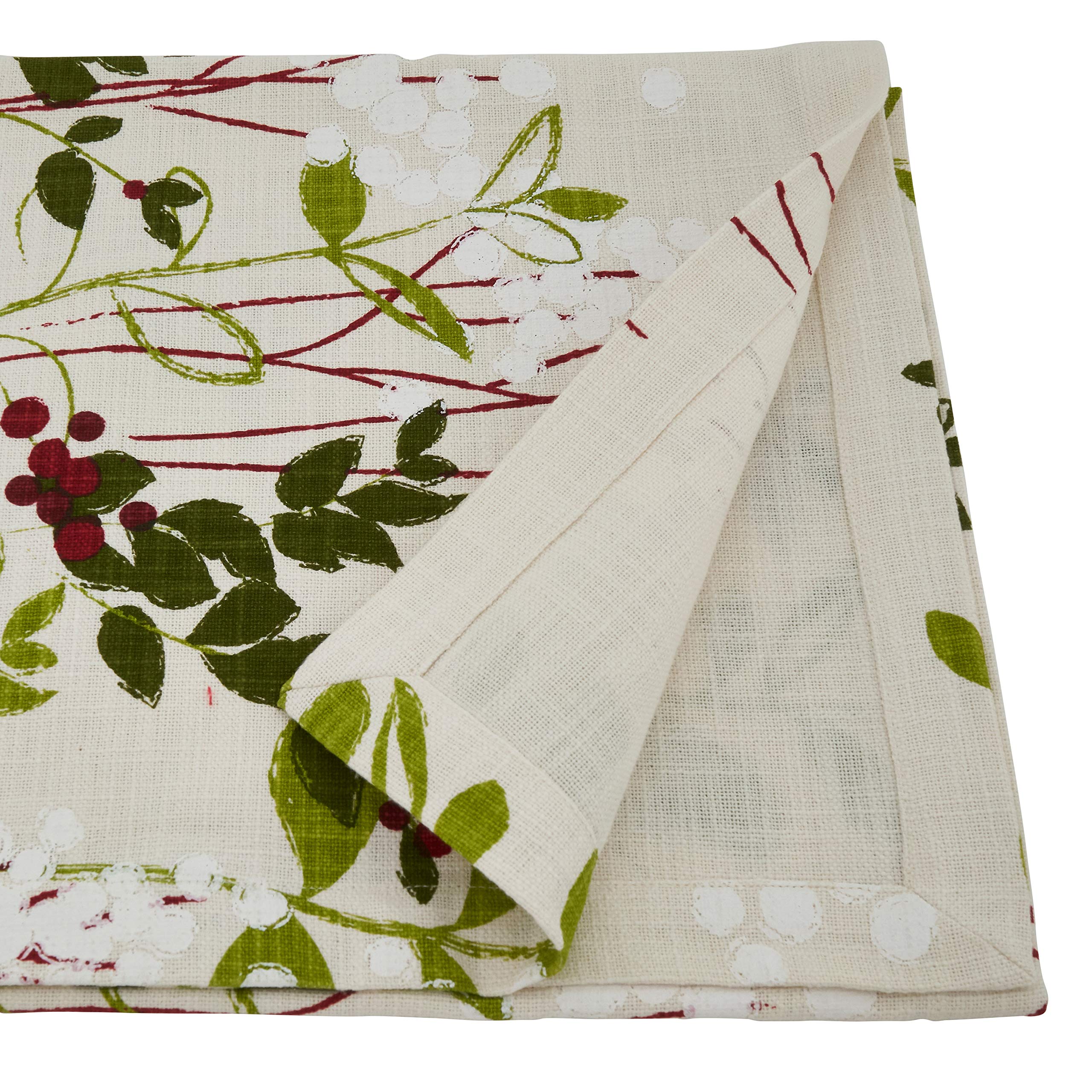 SARO LIFESTYLE No?l Jardin Collection Holiday Table Runner With Botanical Print  14'' x 72''  Natural