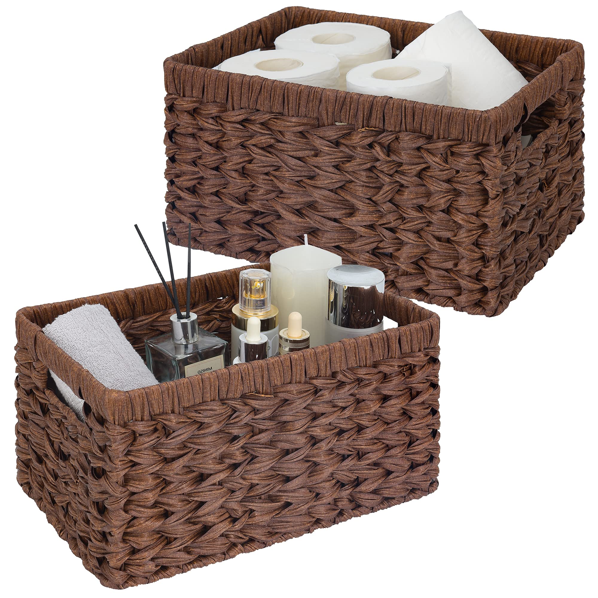 Granny Says Wicker Storage Baskets, Rectangle Storage Baskets For Shelves, Wicker Baskets For Organizing, Waterproof Woven Stora