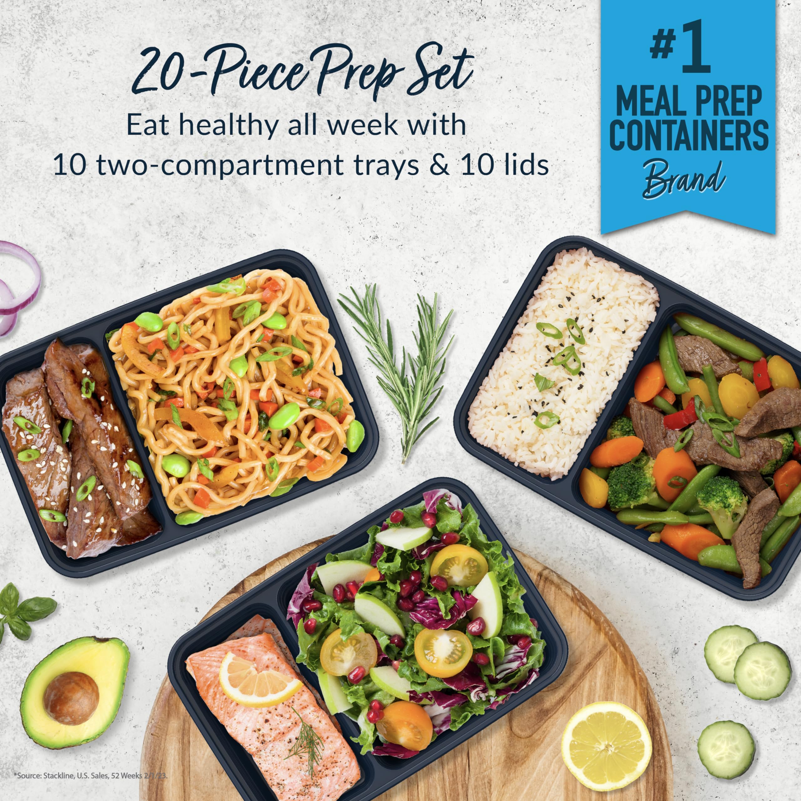 Bentgo 20-Piece Lightweight, Durable, Reusable Bpa-Free 2-Compartment Containers - Microwave, Freezer, Dishwasher Safe - Navy Bl