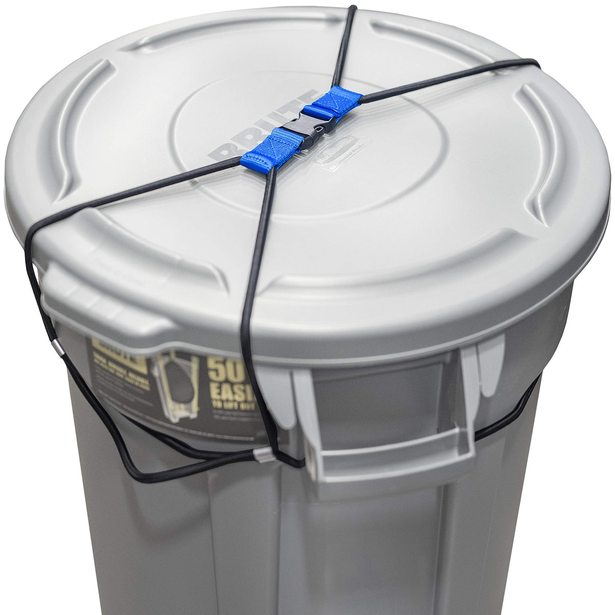 Encased Extra Large Trash Can Lock For Animals/Raccoons, Bungee Cord Heavy Duty Extra Large Outdoor Garbage Lid Lock (Fits 50-96