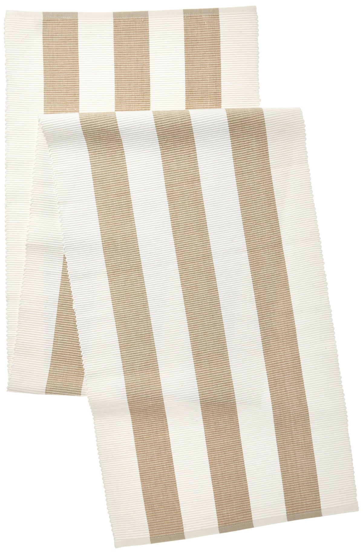 Saro Lifestyle Classic Stripe Ribbed Cotton Table Runner 16'' X 72'' Taupe