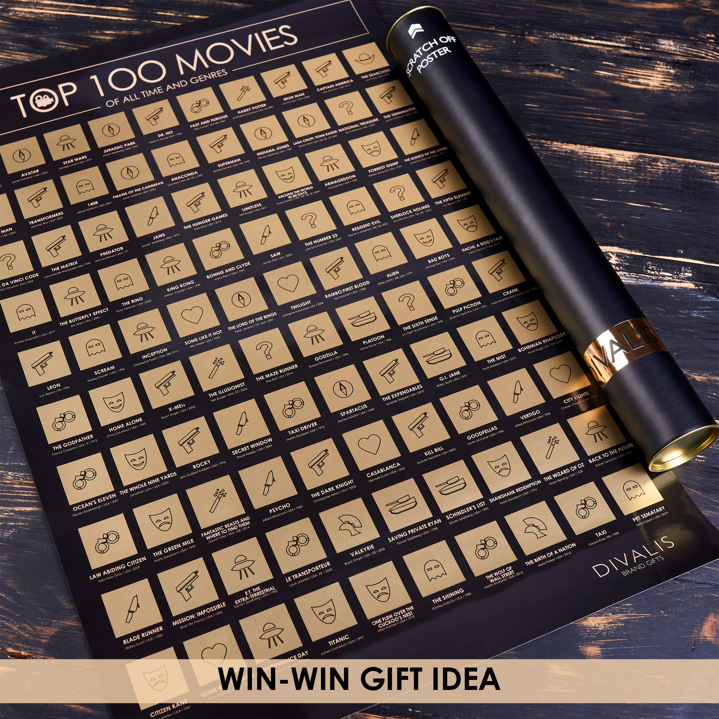 3 In 1 Gift Set - Top 100 Scratch Off Movies, Horrors, Comedy Posters Bundle - Best Movies To Watch - Essential Cinema Checklist