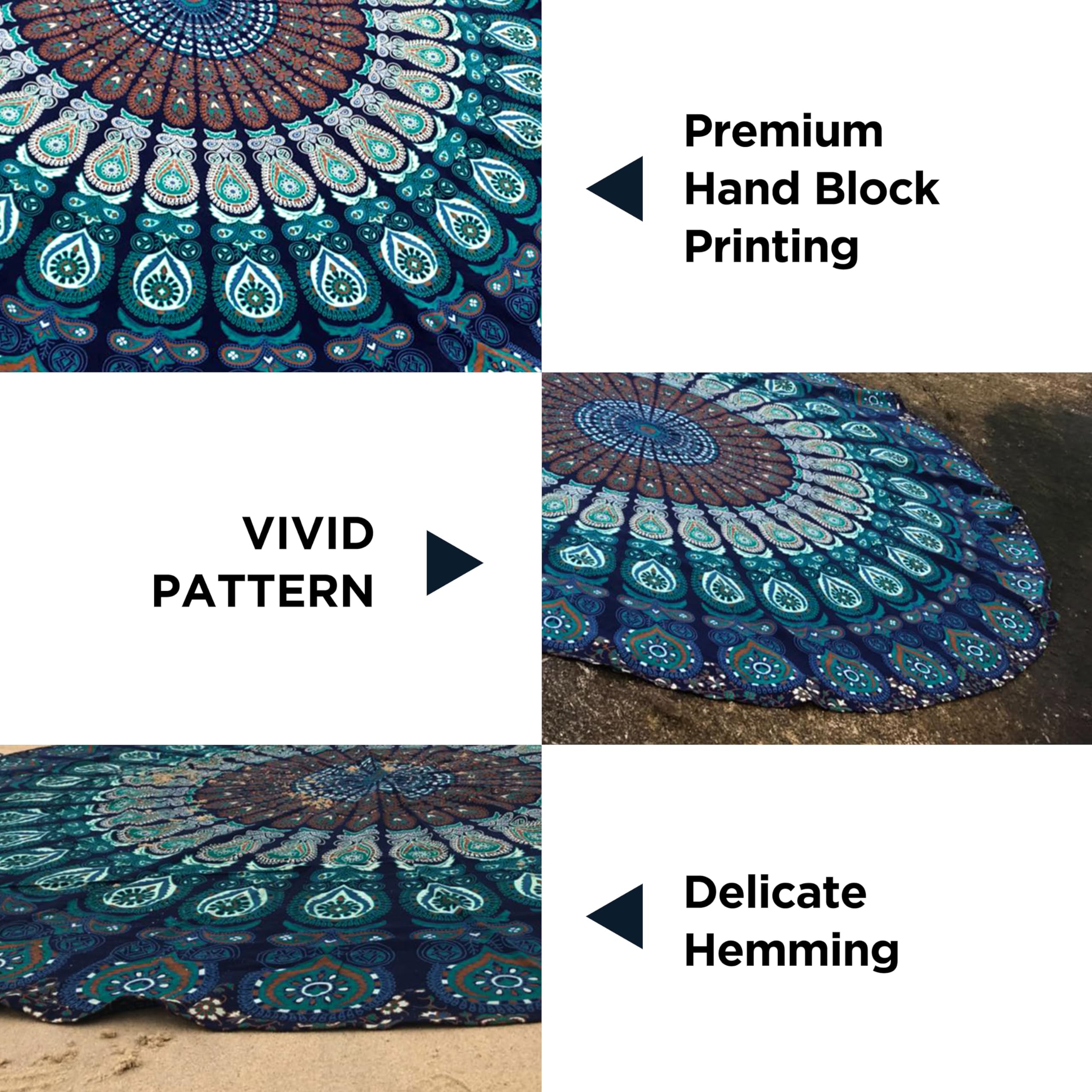 Raajsee Round Beach Tapestry Turquoise Mandala Throw/Boho Hippie Beach Blanket Roundie/Indian Cotton Bohemian Large Round Table