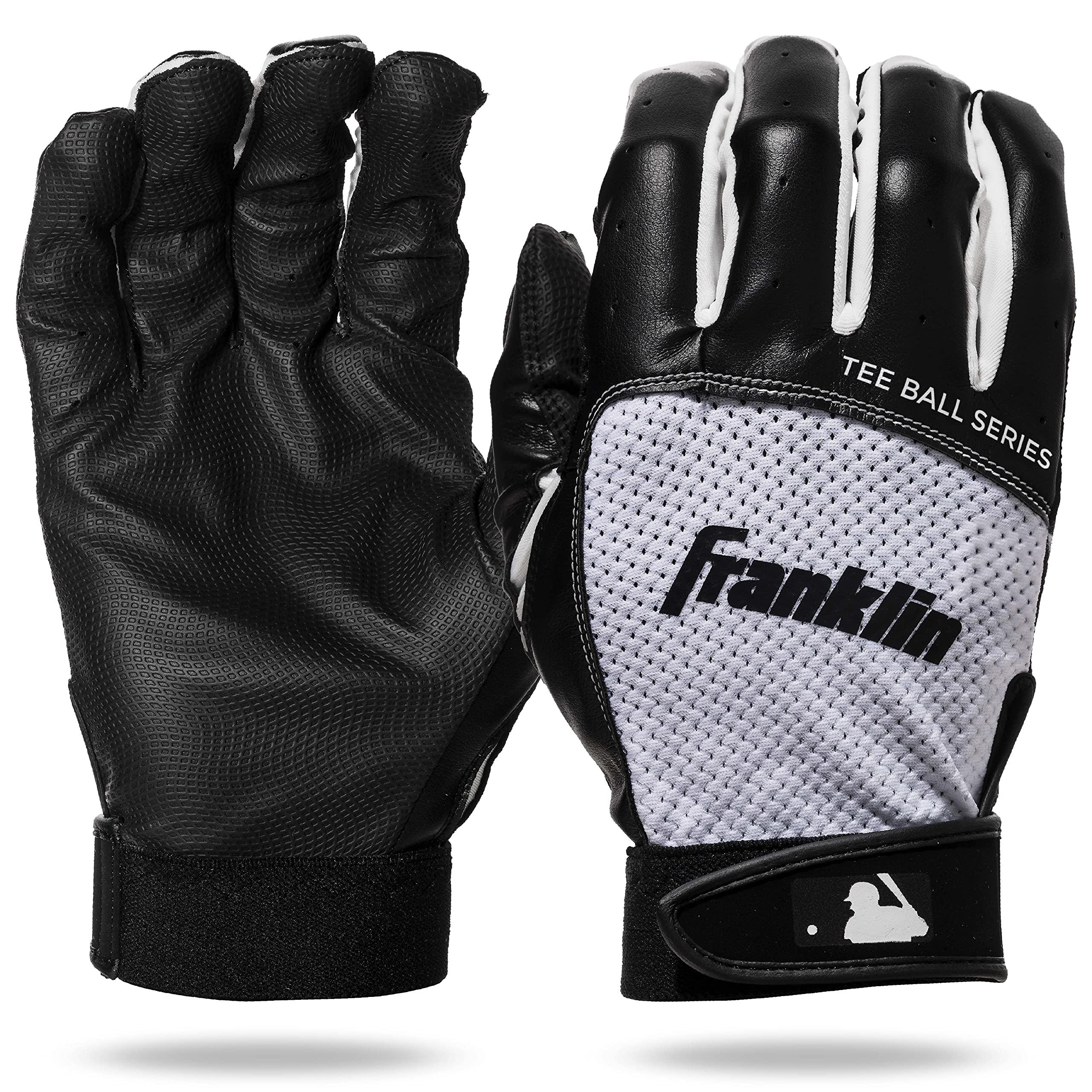 Franklin Sports Youth Teeball Batting Gloves - Youth Flex - Kids Batting Gloves For Teeball, Baseball, Softball - Blackwhite - T