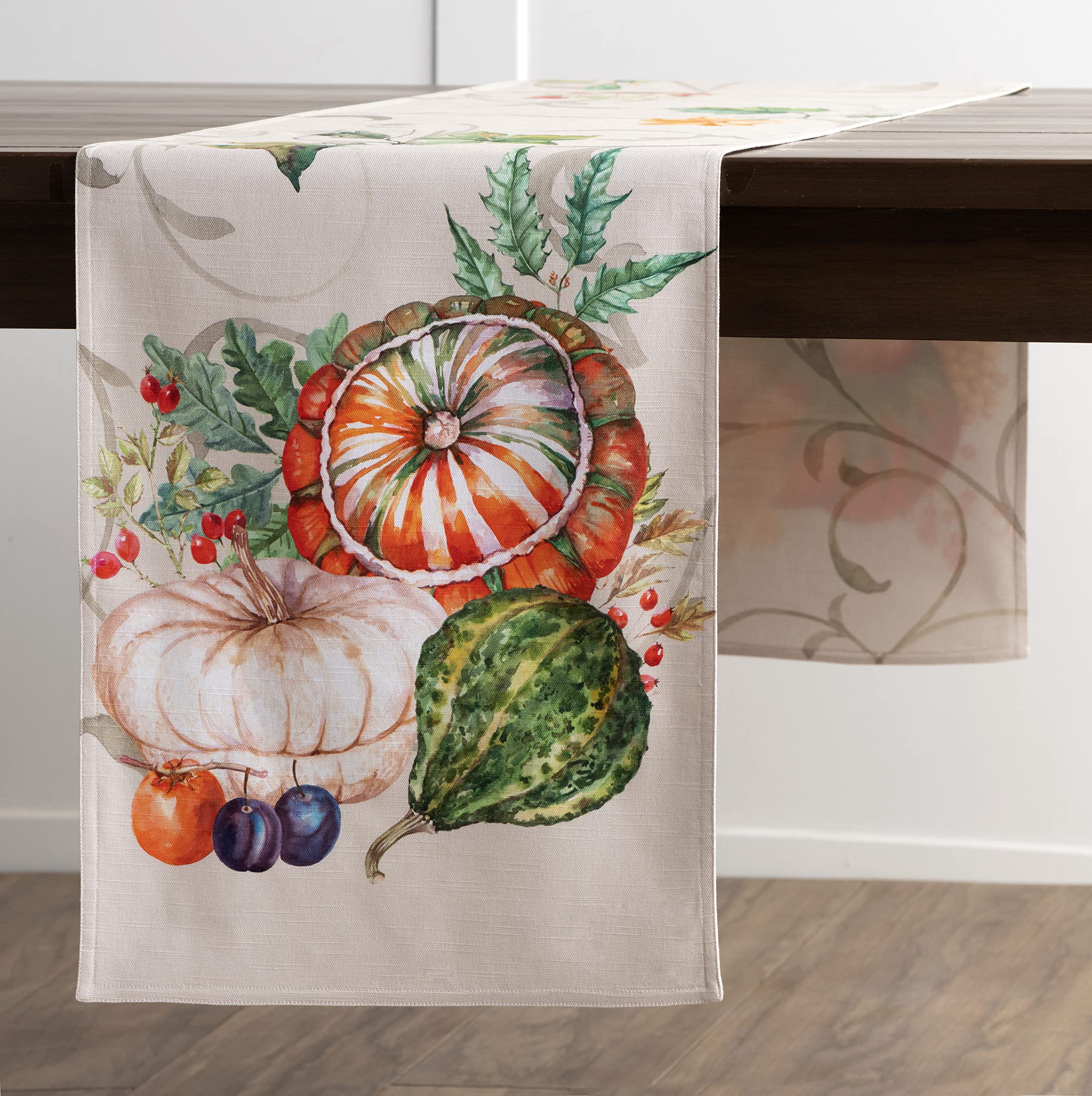 Maison d' Hermine Tablerunner 100% Cotton 14.50Inch x 72Inch Decorative Table Runner Table Runners for Gifts  Dining  Holidays  Buffet  Lumina (Double Layer) - Thanksgiving/Christmas