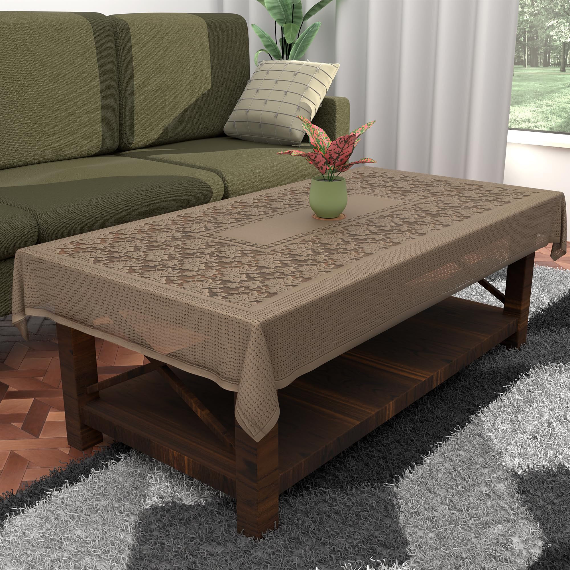 Kuber Industries Cotton 40x60 Inches Net, Durable & Washable 4 Seater Rectangular Dining Table Cover for Living Room | Anti Slip
